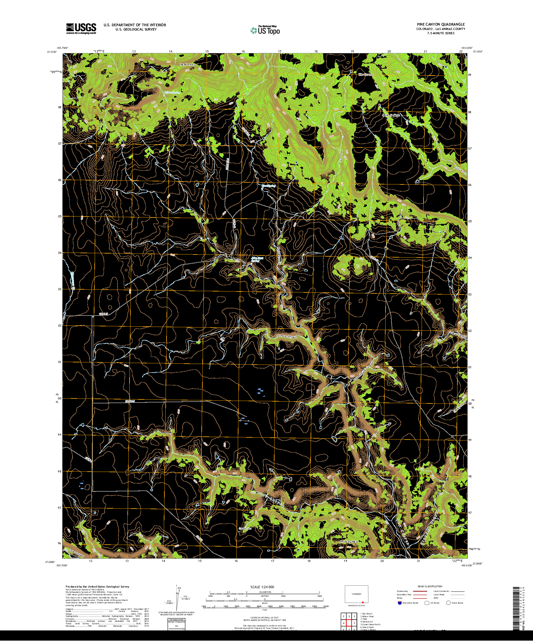 USGS US TOPO 7.5-MINUTE MAP FOR PINE CANYON, CO 2019
