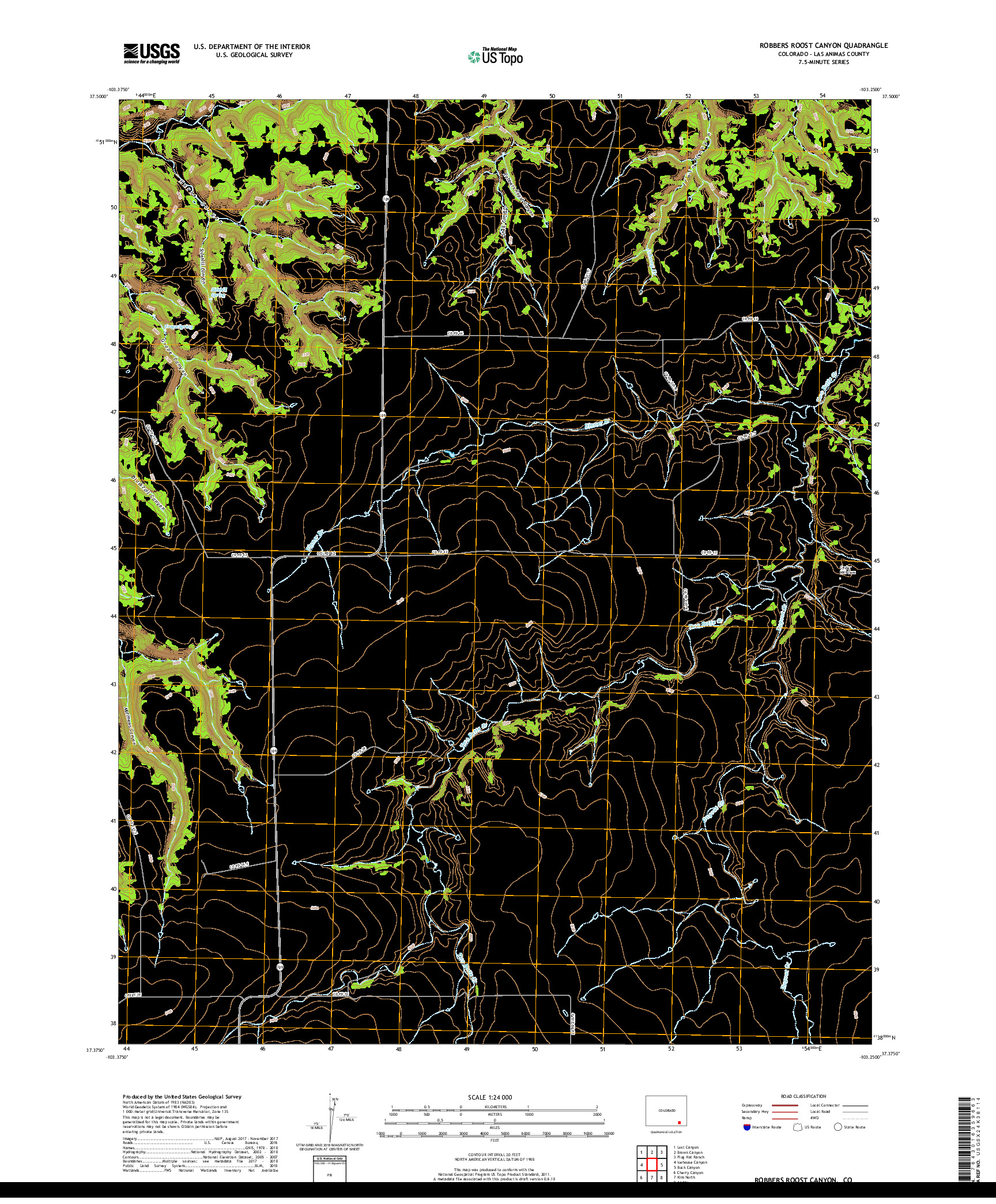 USGS US TOPO 7.5-MINUTE MAP FOR ROBBERS ROOST CANYON, CO 2019