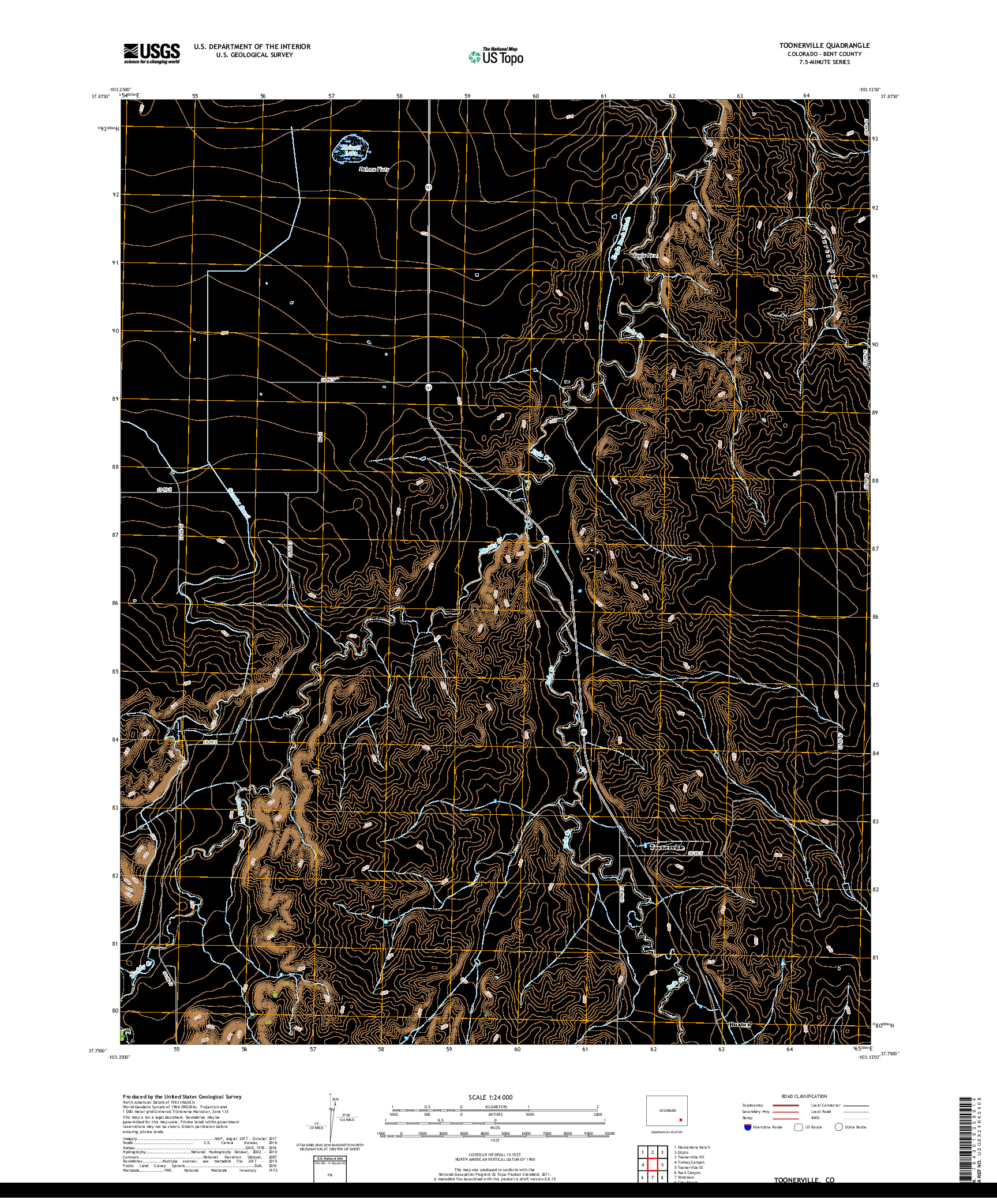 USGS US TOPO 7.5-MINUTE MAP FOR TOONERVILLE, CO 2019