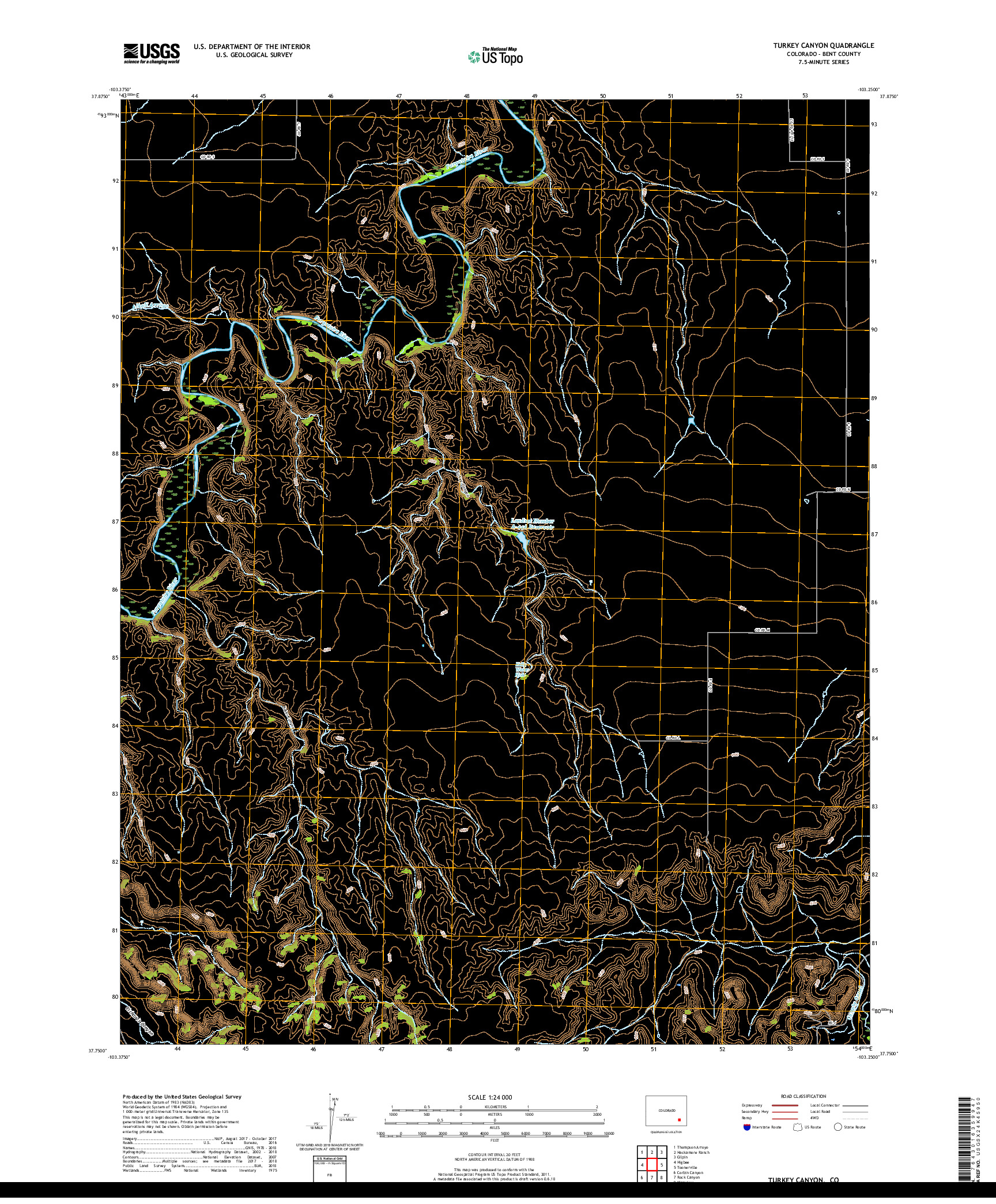 USGS US TOPO 7.5-MINUTE MAP FOR TURKEY CANYON, CO 2019