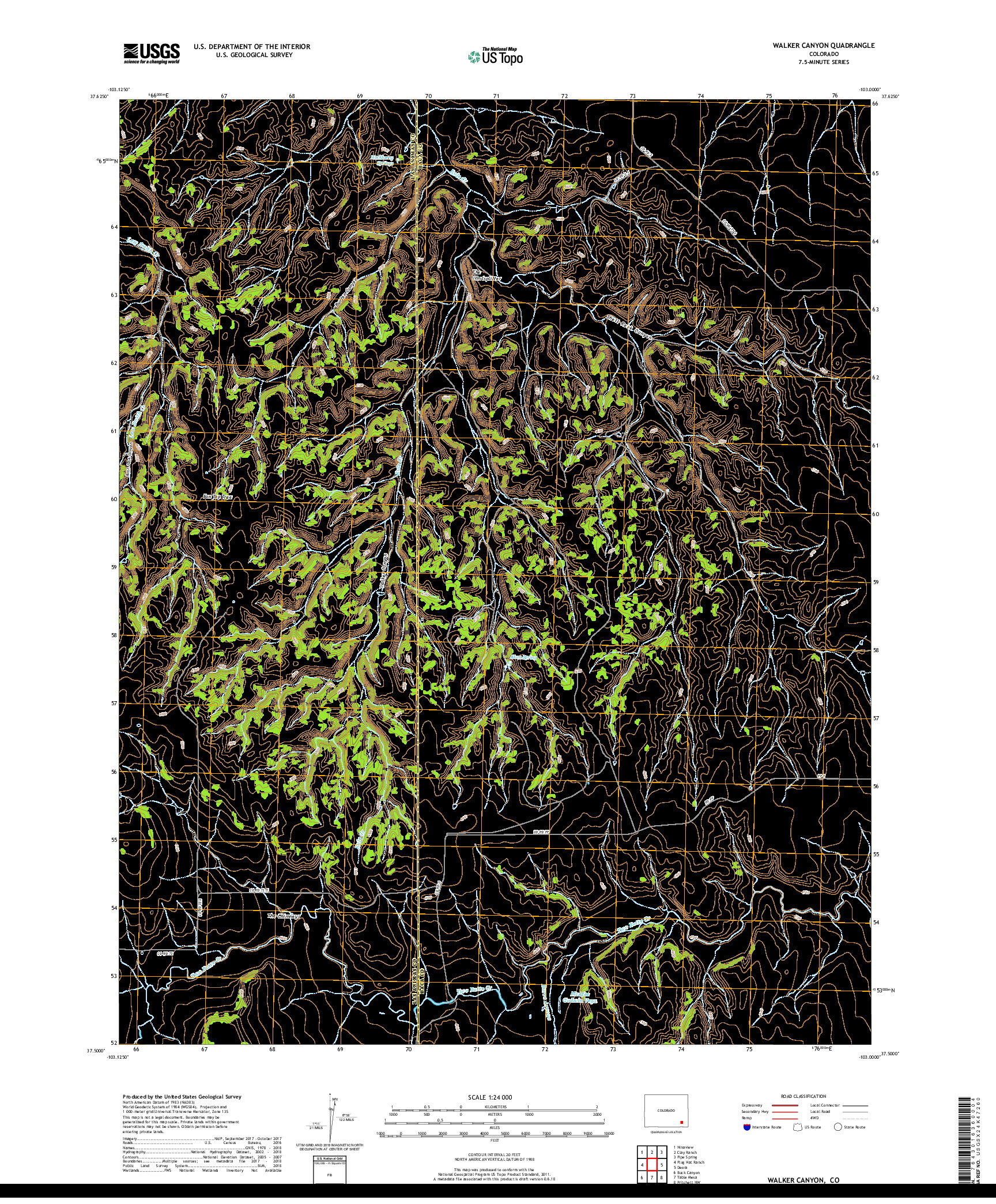 USGS US TOPO 7.5-MINUTE MAP FOR WALKER CANYON, CO 2019