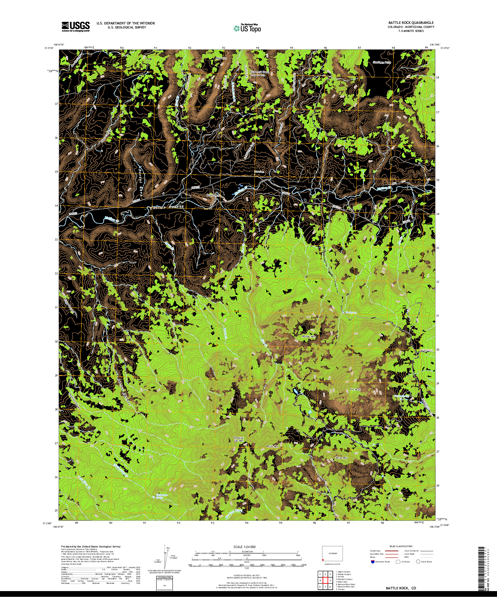 USGS US TOPO 7.5-MINUTE MAP FOR BATTLE ROCK, CO 2019