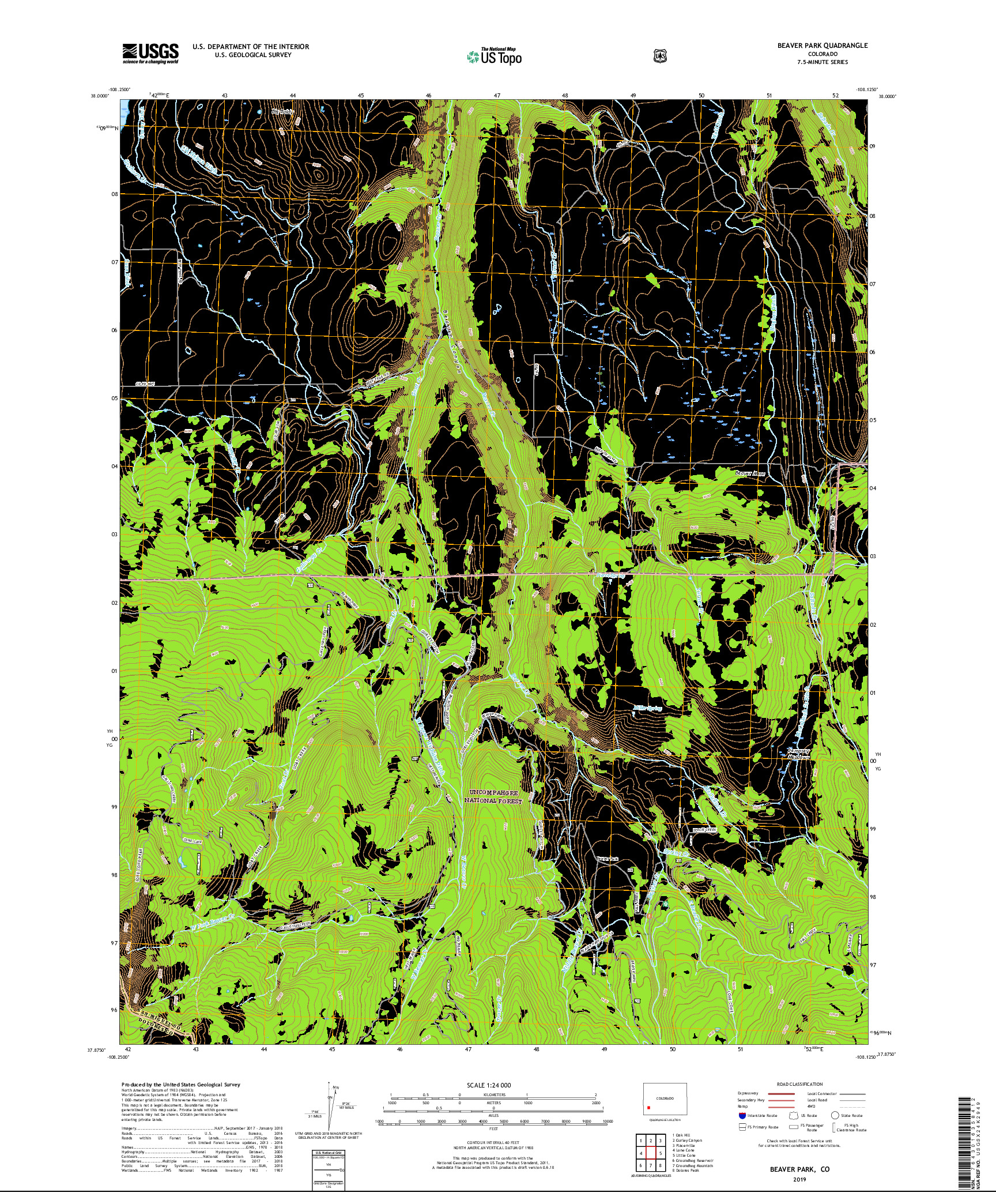 USGS US TOPO 7.5-MINUTE MAP FOR BEAVER PARK, CO 2019