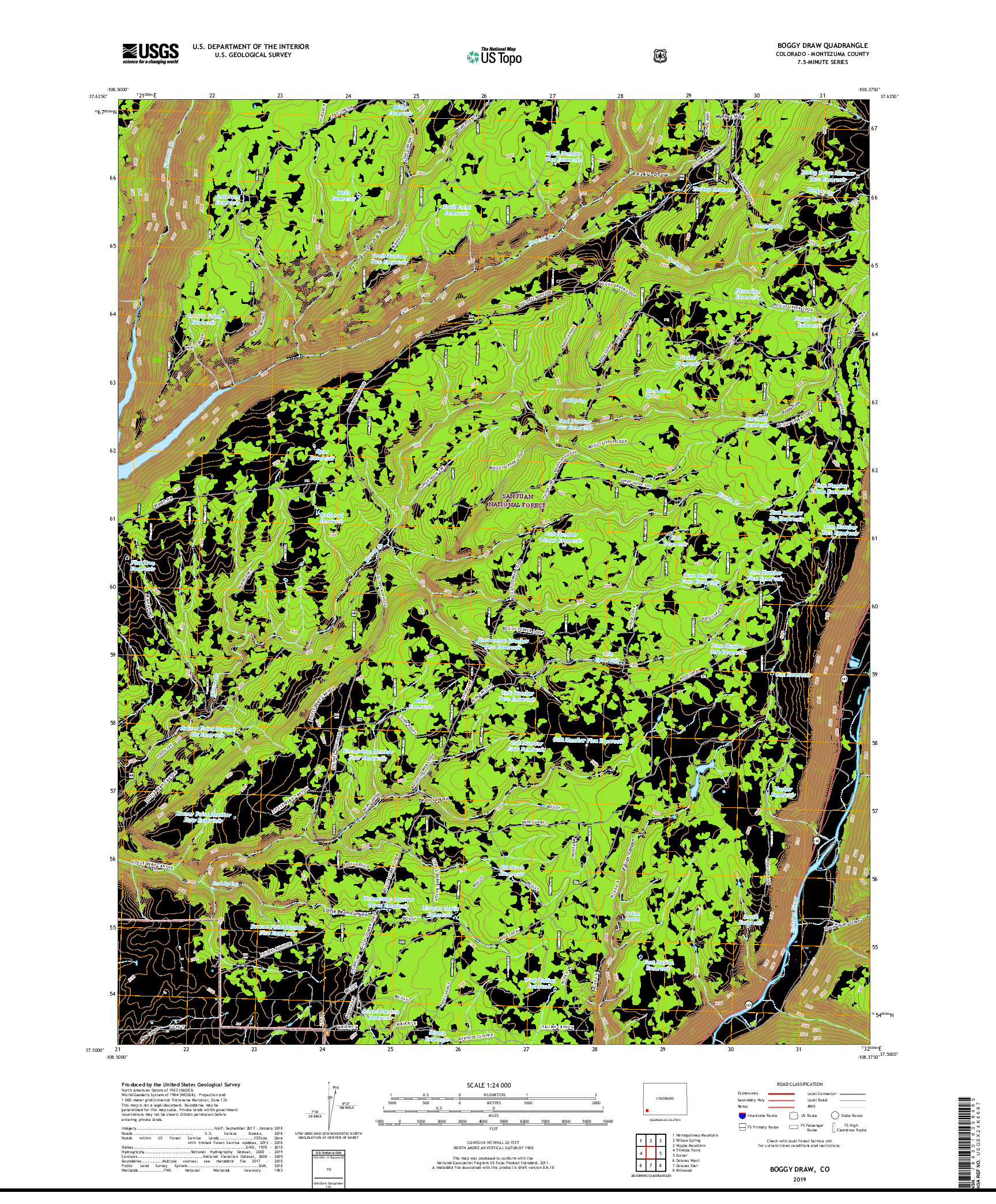 USGS US TOPO 7.5-MINUTE MAP FOR BOGGY DRAW, CO 2019