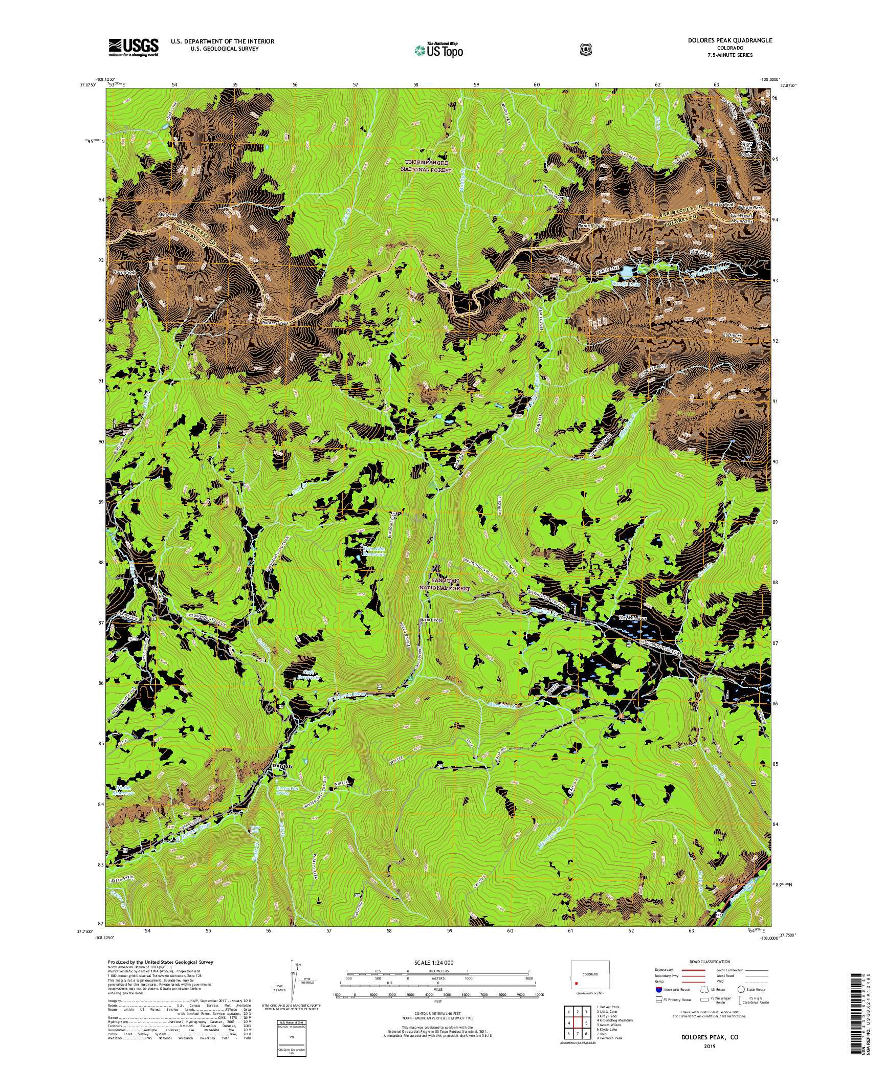 USGS US TOPO 7.5-MINUTE MAP FOR DOLORES PEAK, CO 2019