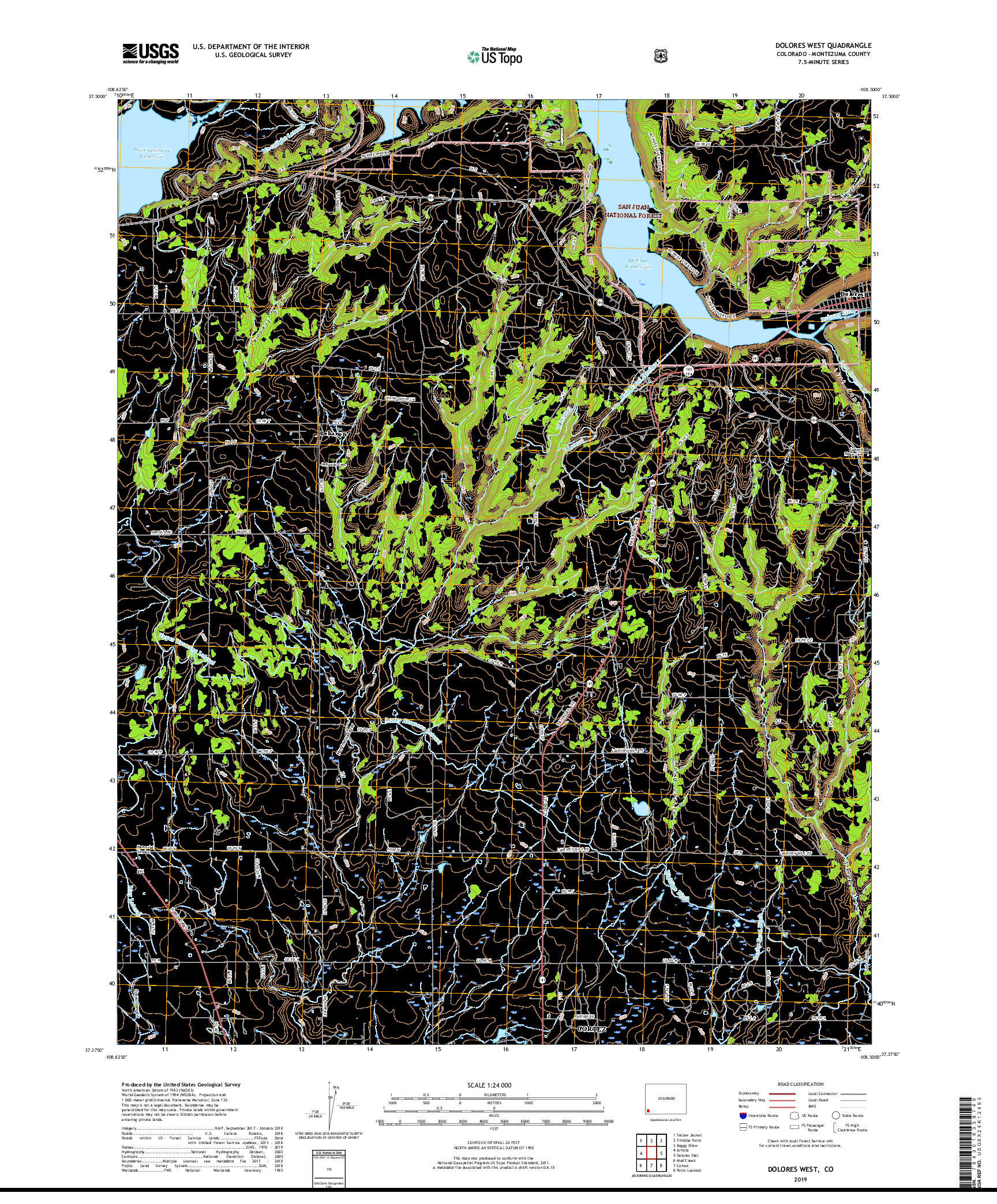 USGS US TOPO 7.5-MINUTE MAP FOR DOLORES WEST, CO 2019