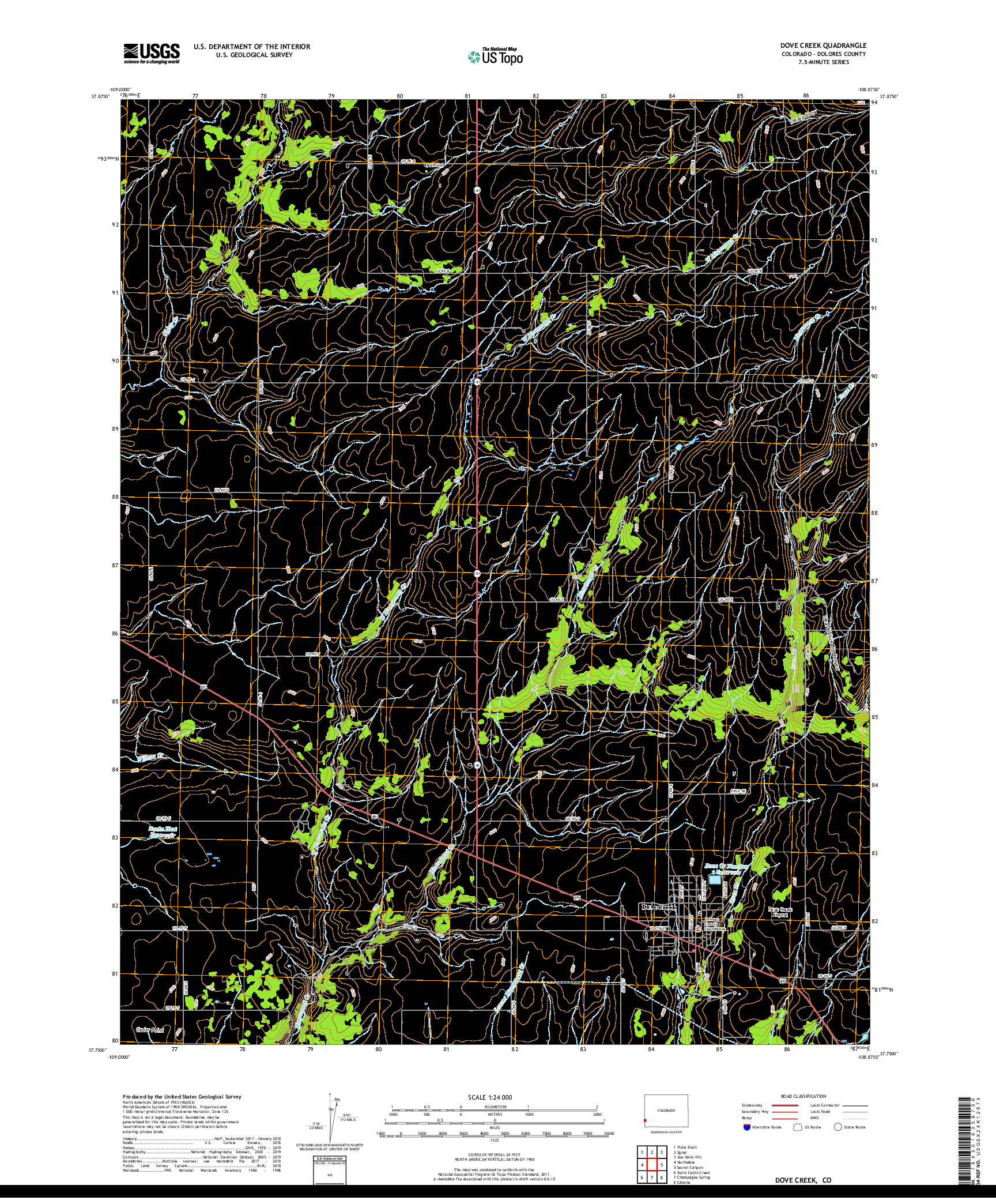 USGS US TOPO 7.5-MINUTE MAP FOR DOVE CREEK, CO 2019
