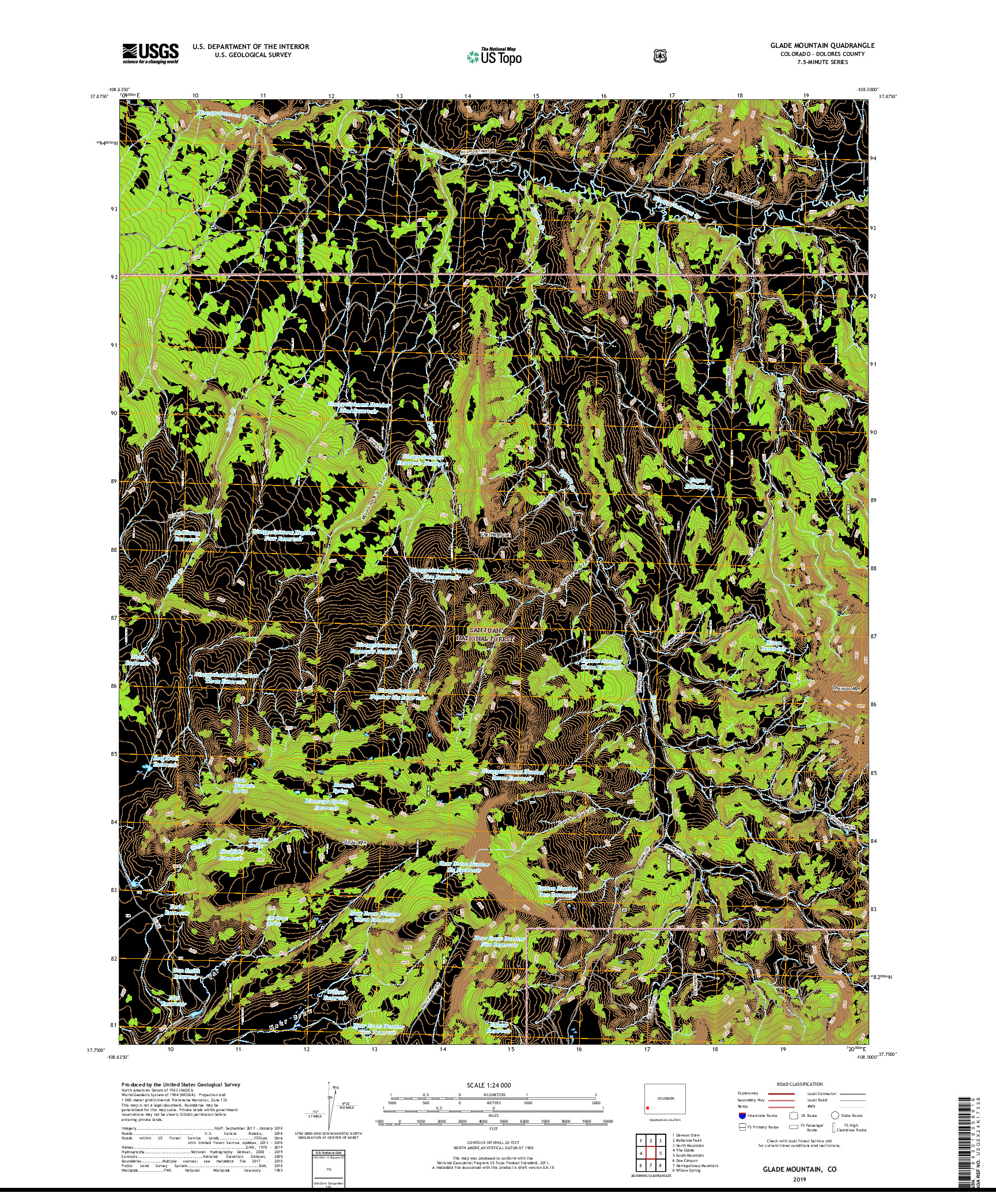 USGS US TOPO 7.5-MINUTE MAP FOR GLADE MOUNTAIN, CO 2019