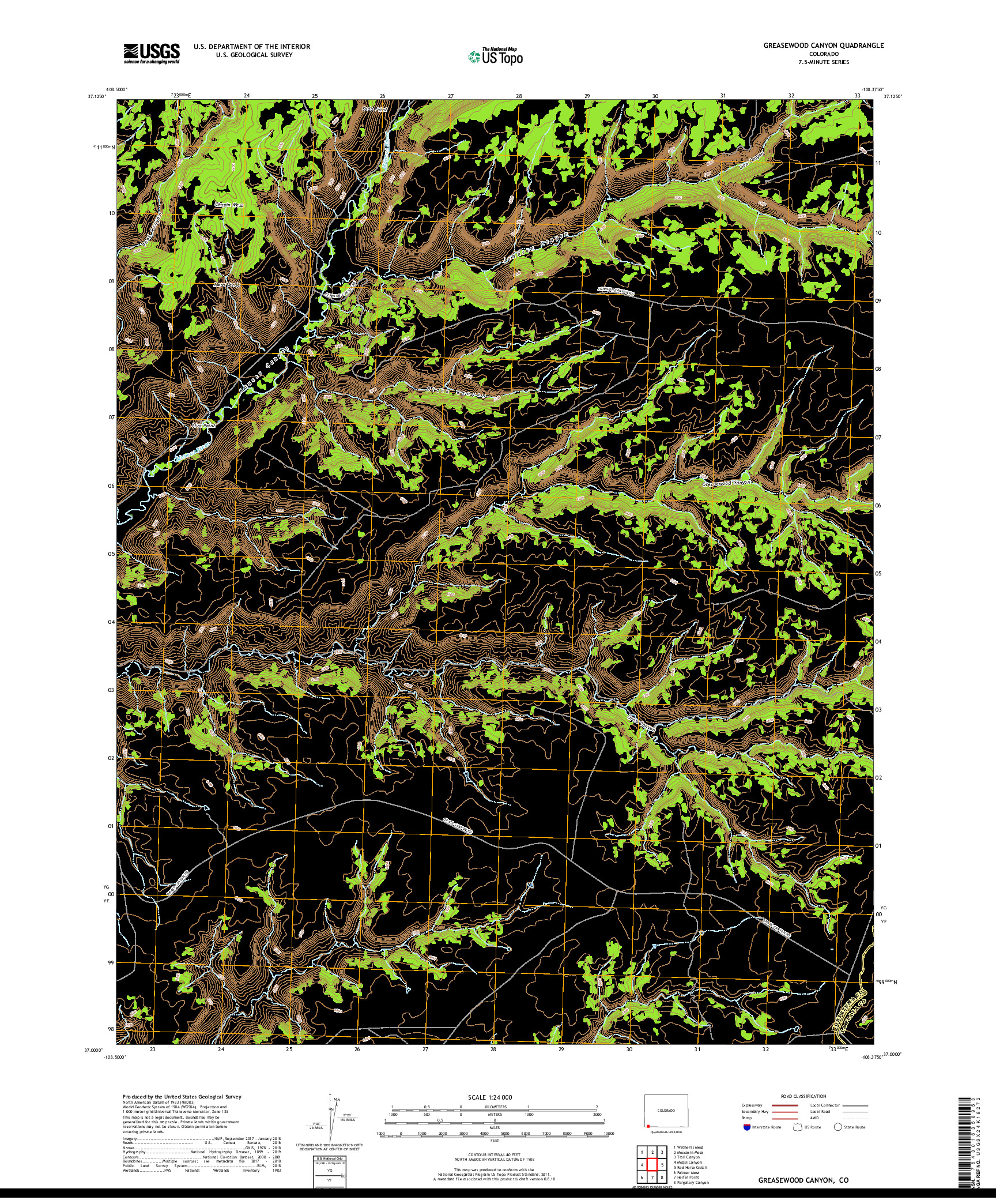 USGS US TOPO 7.5-MINUTE MAP FOR GREASEWOOD CANYON, CO 2019