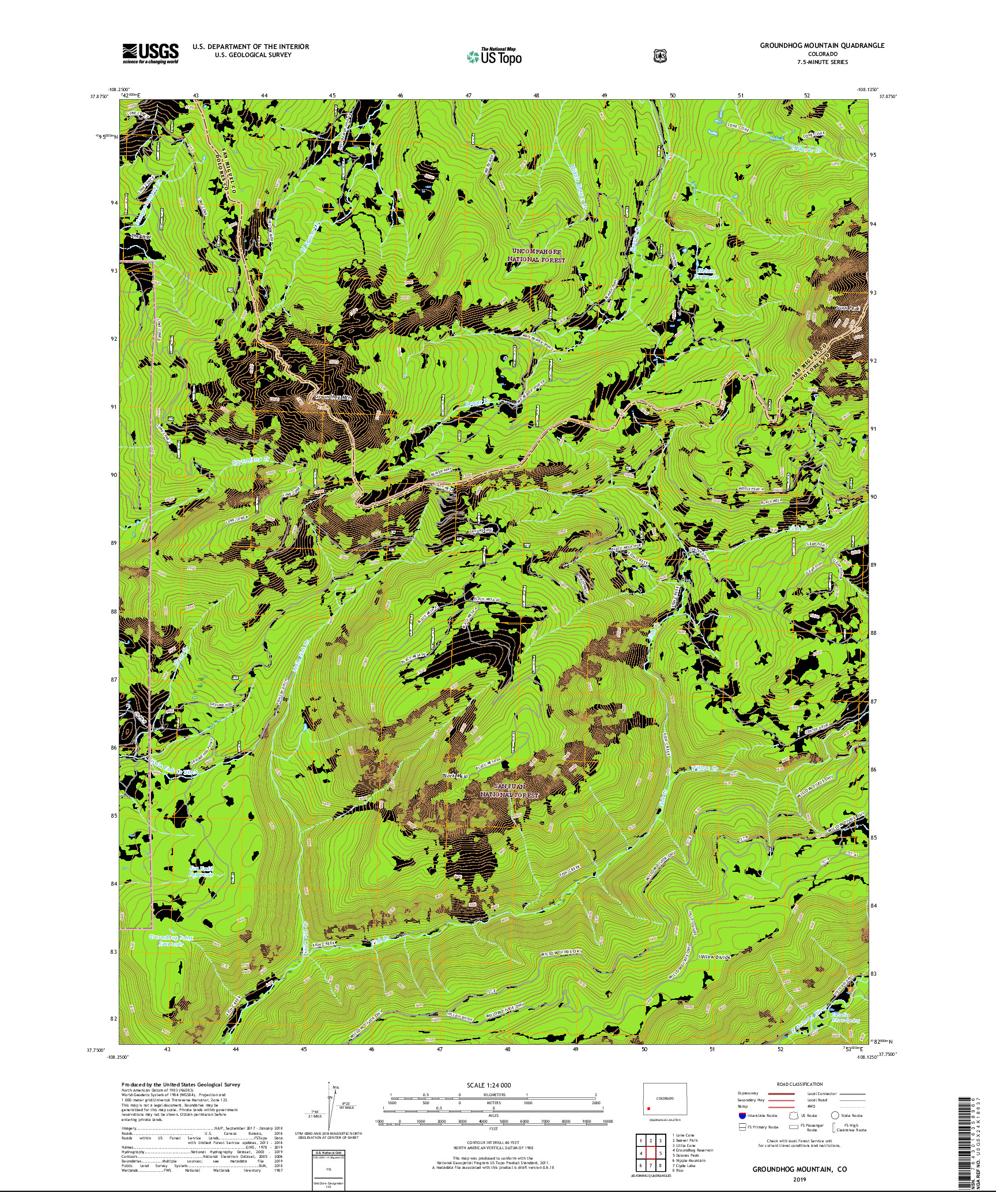 USGS US TOPO 7.5-MINUTE MAP FOR GROUNDHOG MOUNTAIN, CO 2019