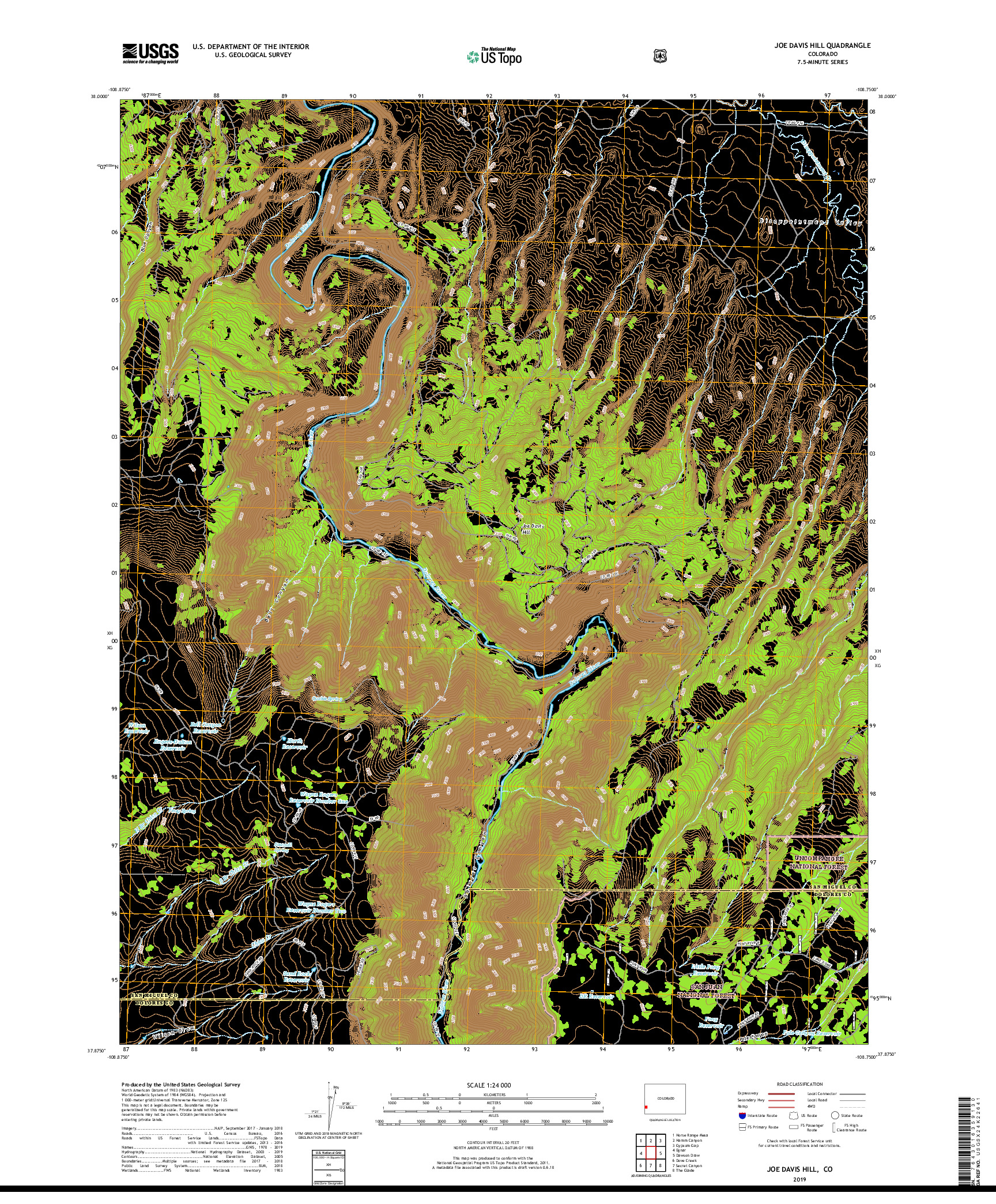 USGS US TOPO 7.5-MINUTE MAP FOR JOE DAVIS HILL, CO 2019