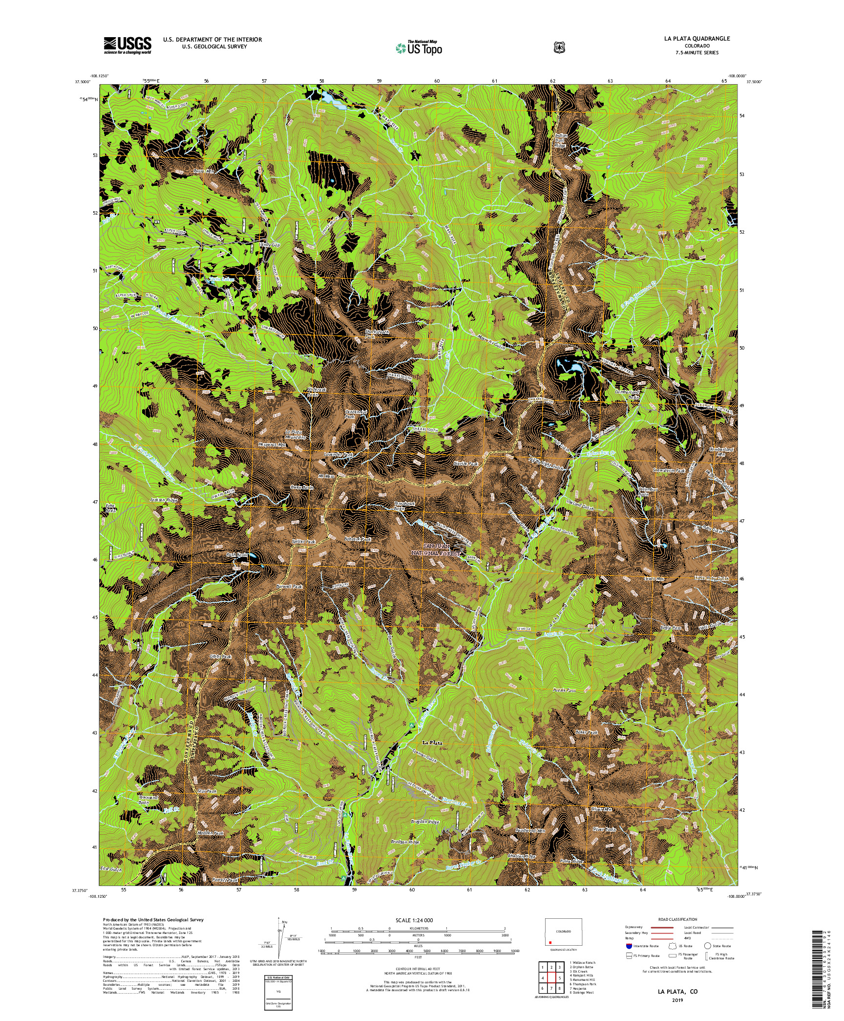 USGS US TOPO 7.5-MINUTE MAP FOR LA PLATA, CO 2019