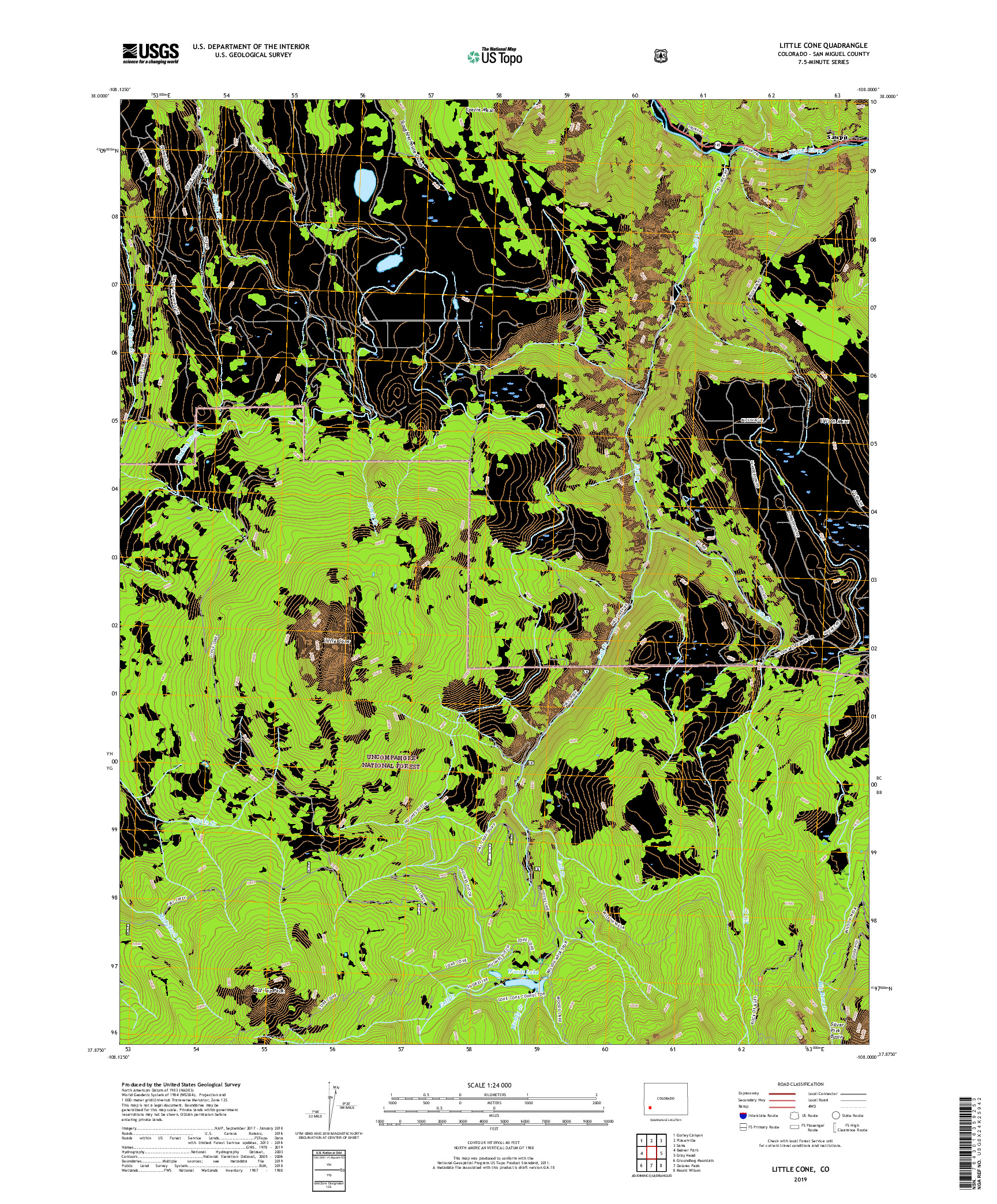 USGS US TOPO 7.5-MINUTE MAP FOR LITTLE CONE, CO 2019