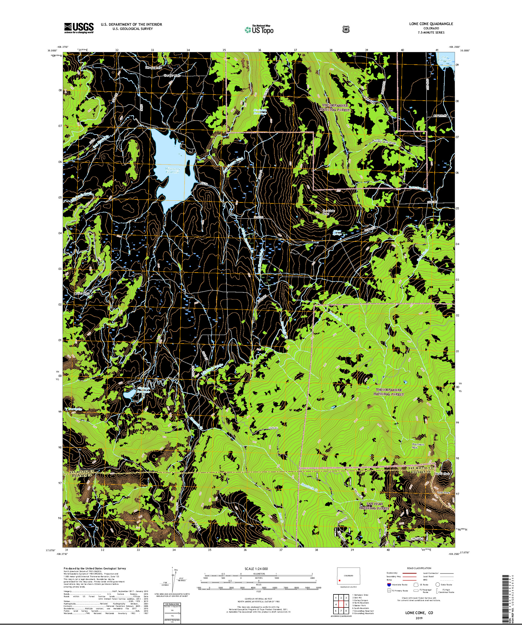 USGS US TOPO 7.5-MINUTE MAP FOR LONE CONE, CO 2019