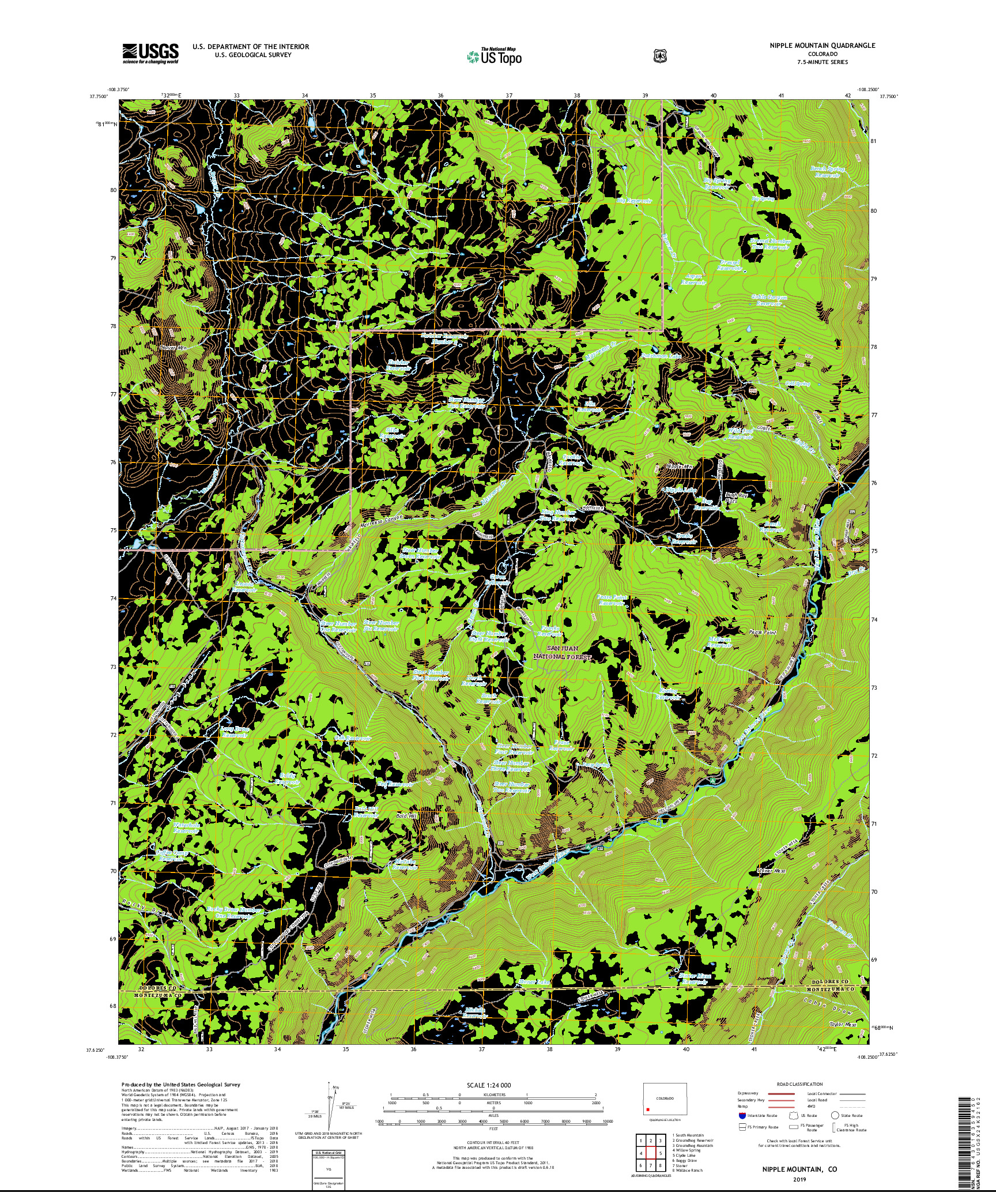 USGS US TOPO 7.5-MINUTE MAP FOR NIPPLE MOUNTAIN, CO 2019