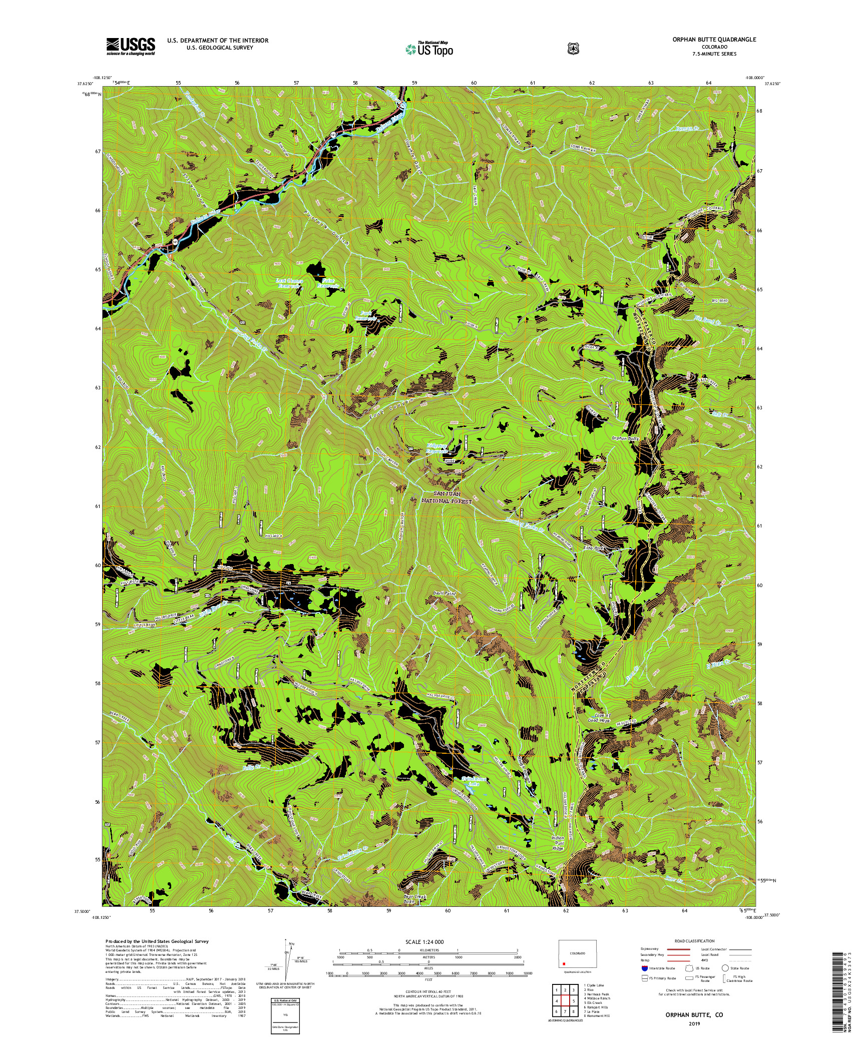 USGS US TOPO 7.5-MINUTE MAP FOR ORPHAN BUTTE, CO 2019