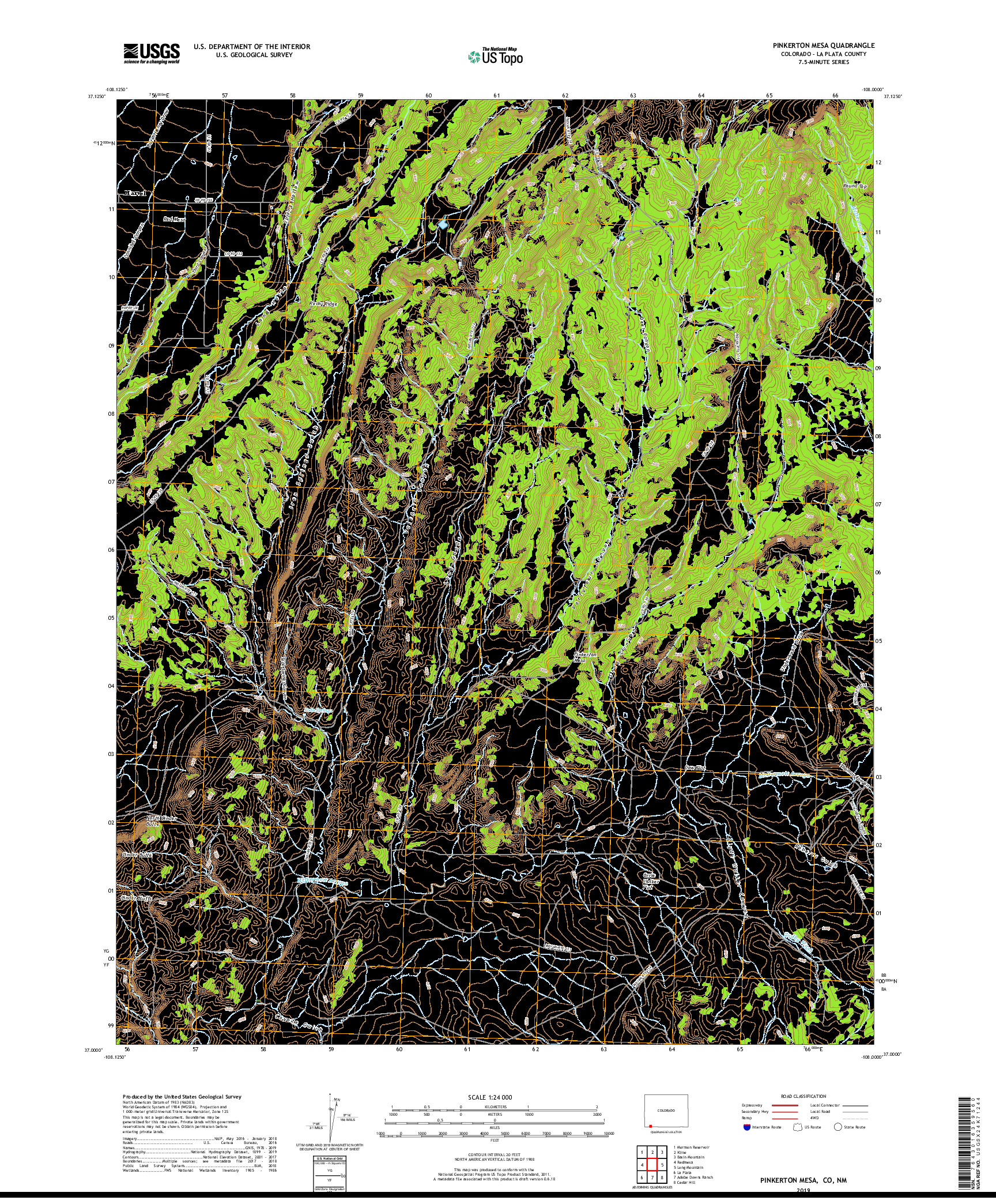 USGS US TOPO 7.5-MINUTE MAP FOR PINKERTON MESA, CO,NM 2019