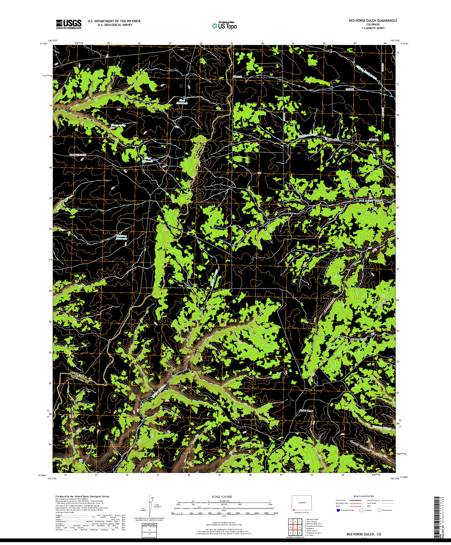 USGS US TOPO 7.5-MINUTE MAP FOR RED HORSE GULCH, CO 2019