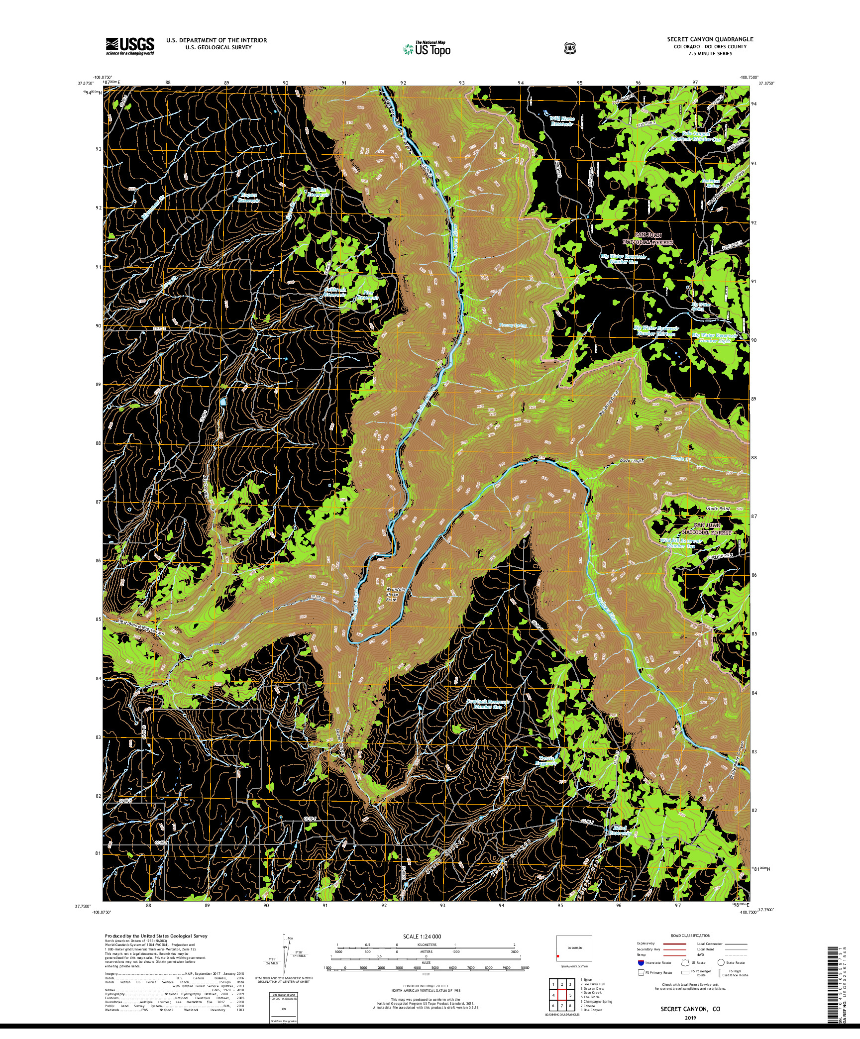 USGS US TOPO 7.5-MINUTE MAP FOR SECRET CANYON, CO 2019