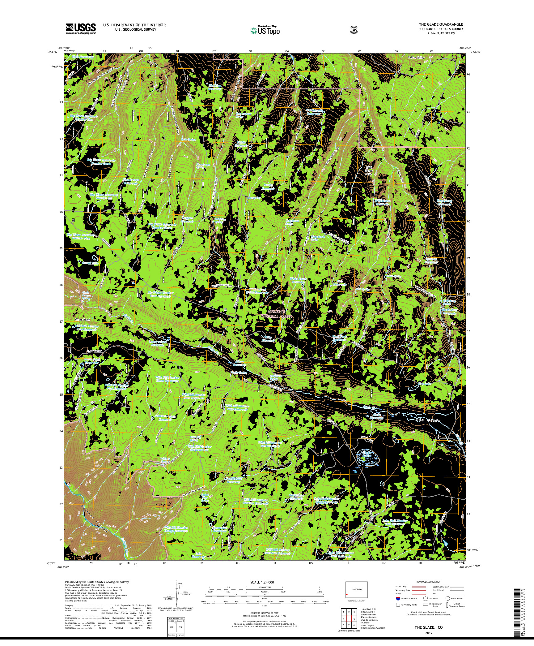 USGS US TOPO 7.5-MINUTE MAP FOR THE GLADE, CO 2019