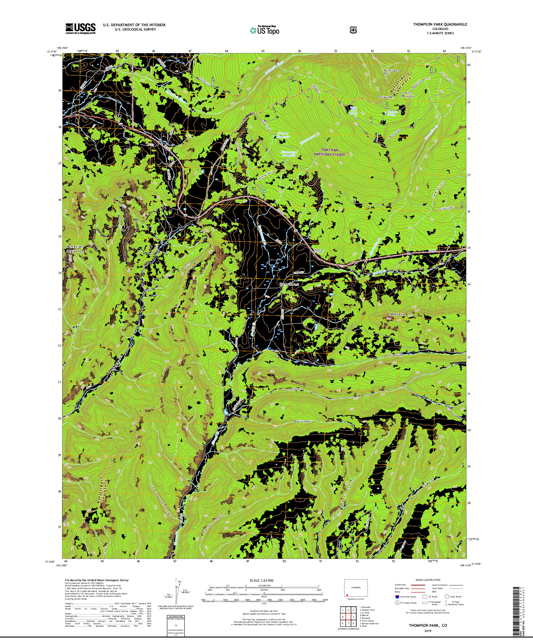 USGS US TOPO 7.5-MINUTE MAP FOR THOMPSON PARK, CO 2019