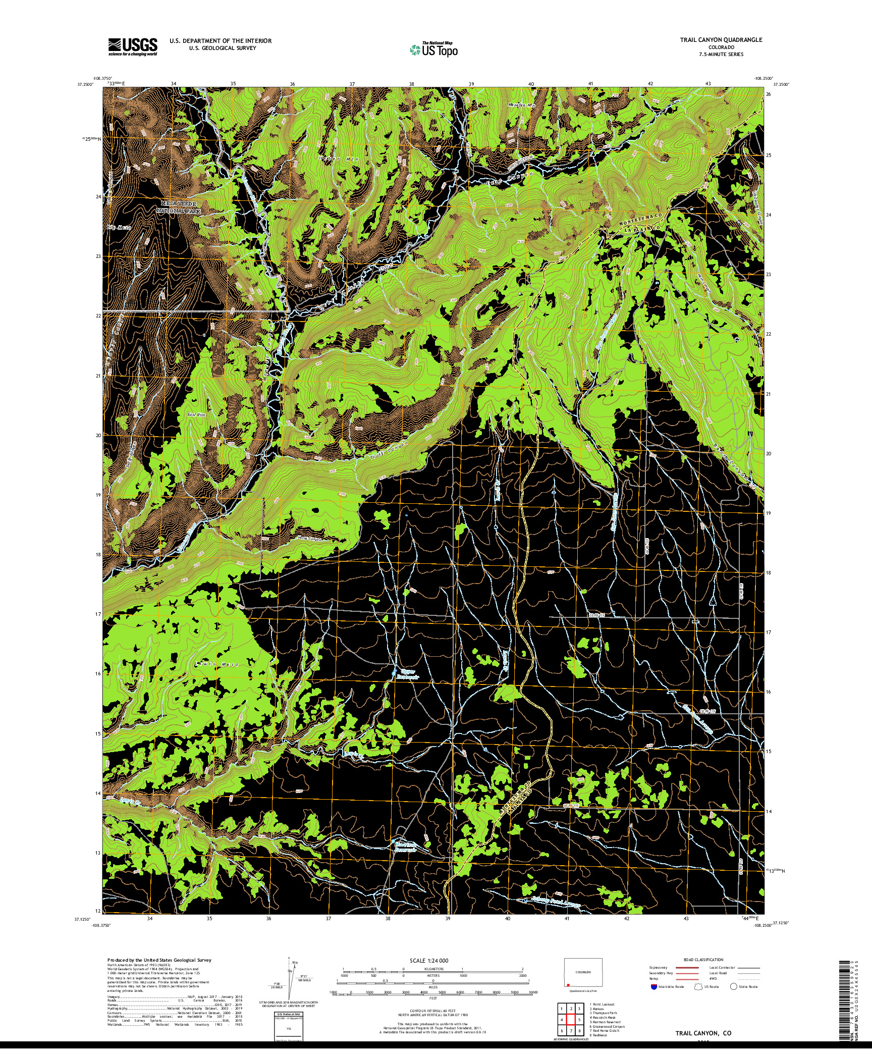 USGS US TOPO 7.5-MINUTE MAP FOR TRAIL CANYON, CO 2019