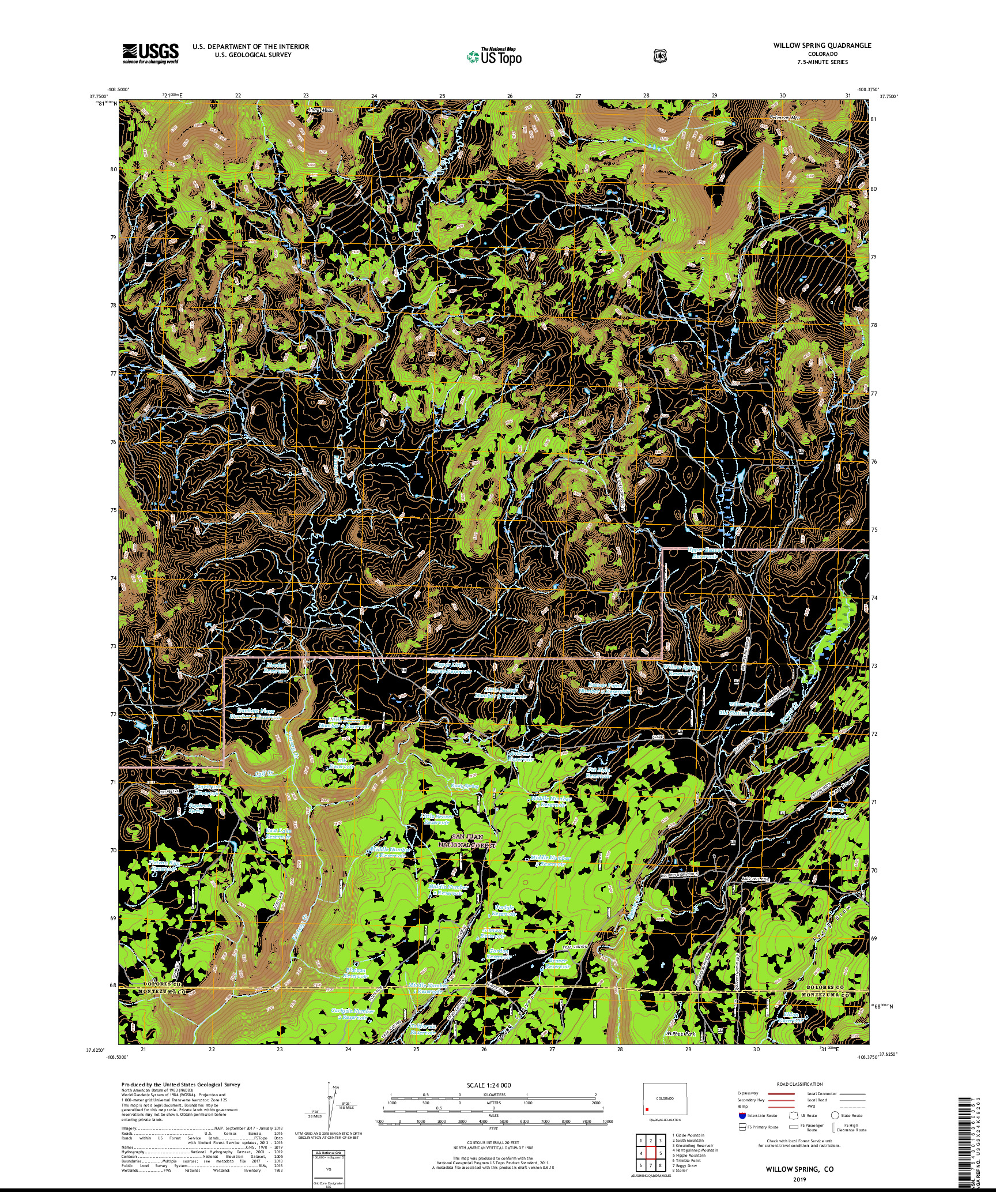 USGS US TOPO 7.5-MINUTE MAP FOR WILLOW SPRING, CO 2019