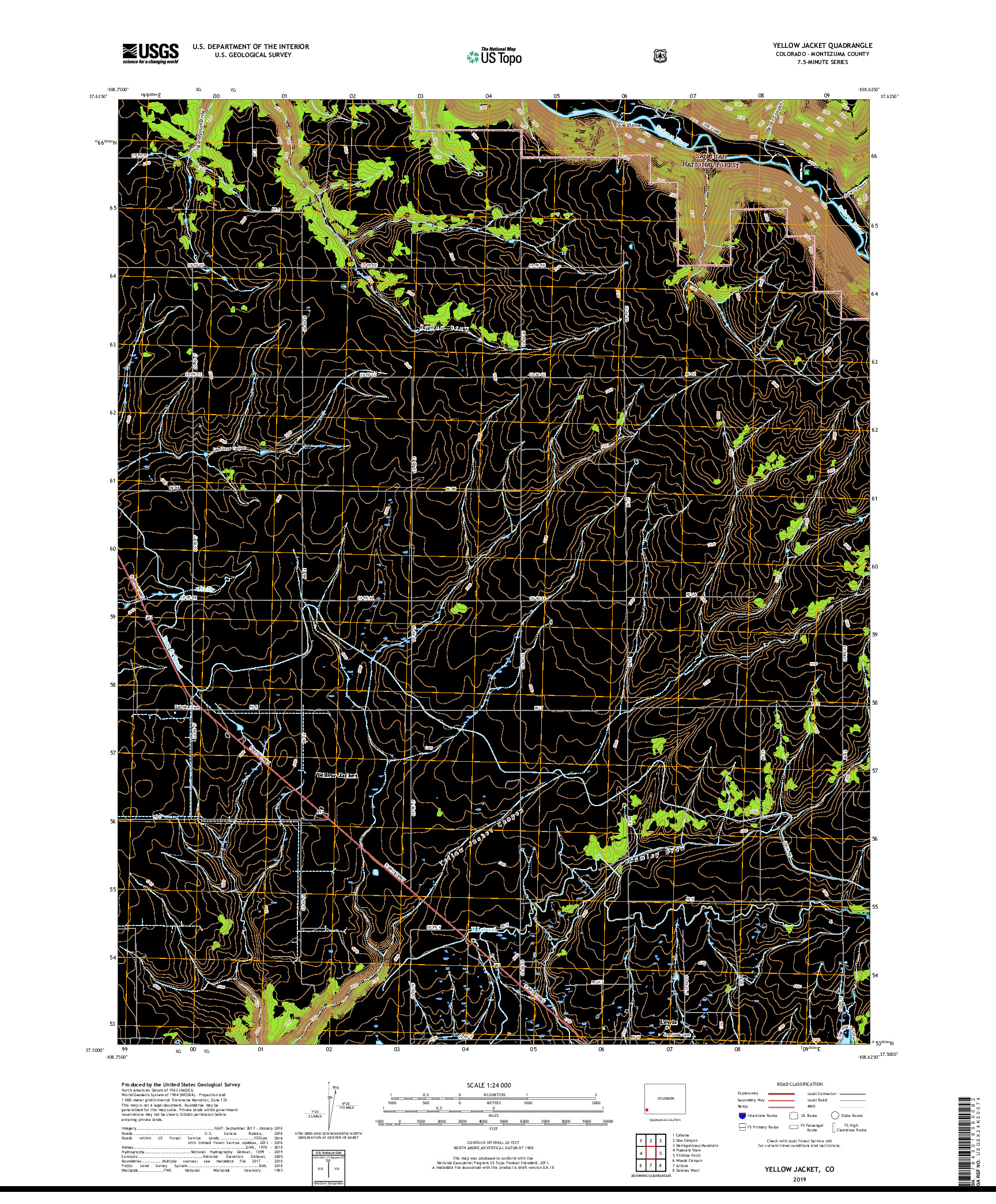USGS US TOPO 7.5-MINUTE MAP FOR YELLOW JACKET, CO 2019