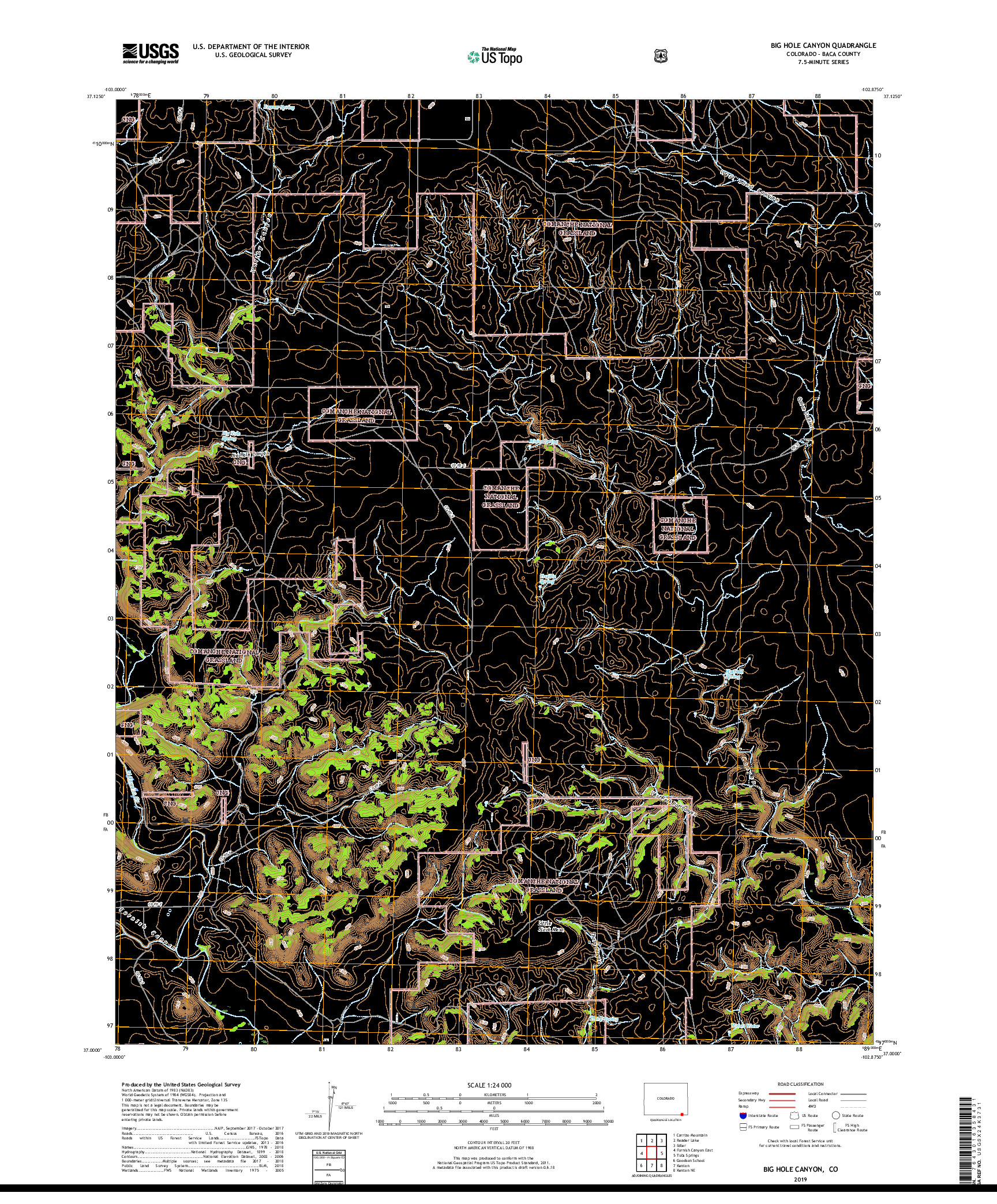 USGS US TOPO 7.5-MINUTE MAP FOR BIG HOLE CANYON, CO 2019