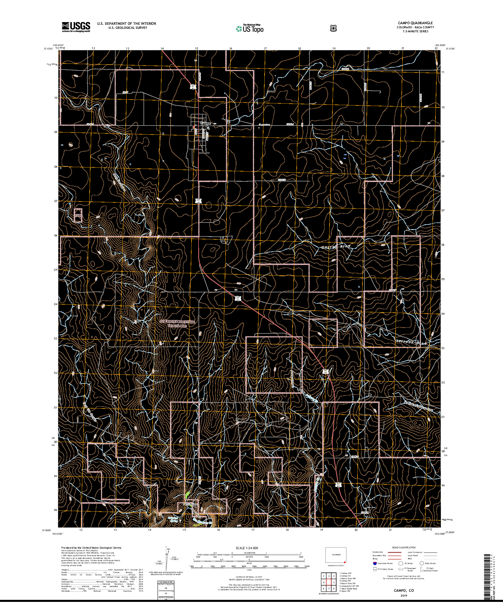 USGS US TOPO 7.5-MINUTE MAP FOR CAMPO, CO 2019