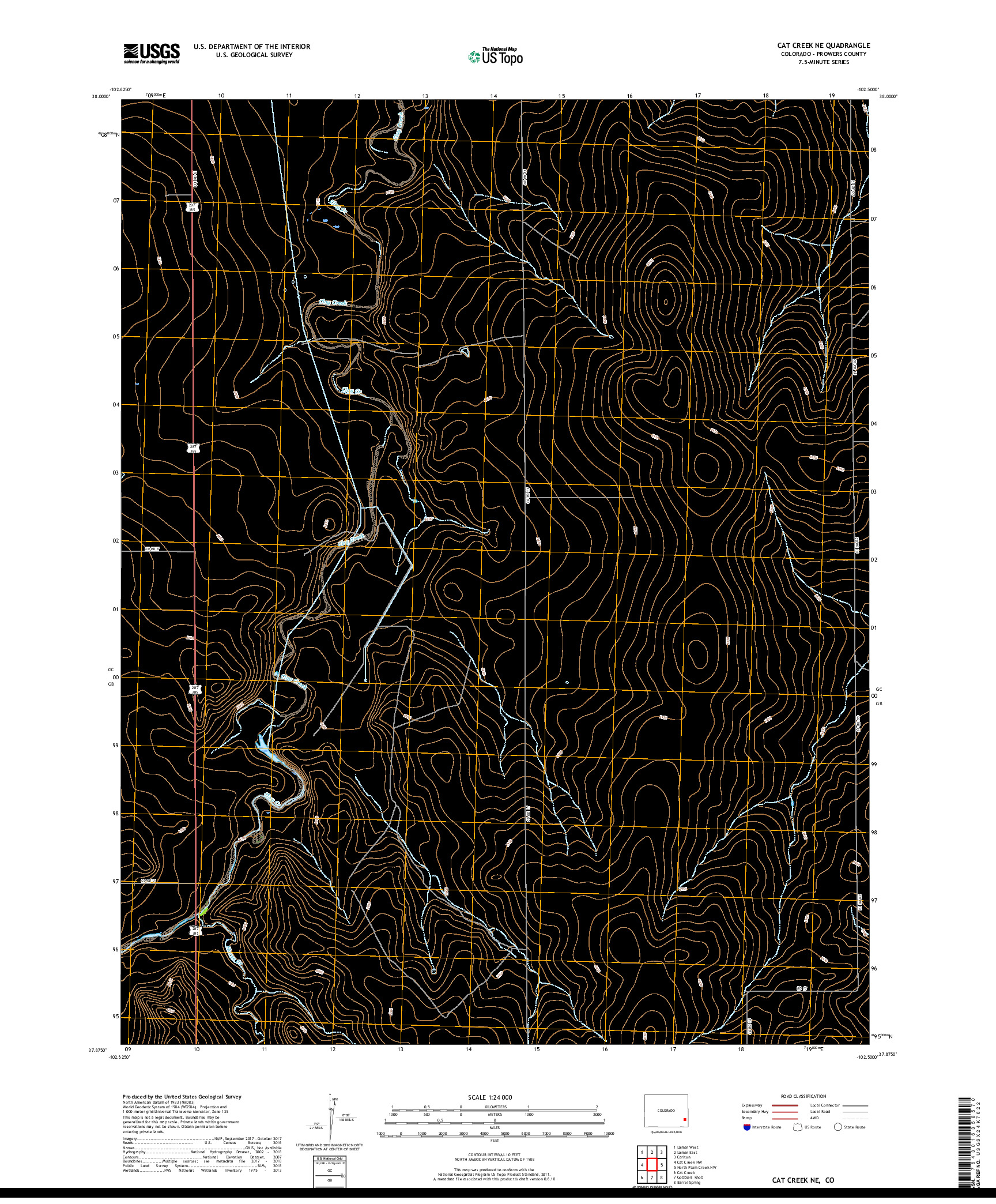 USGS US TOPO 7.5-MINUTE MAP FOR CAT CREEK NE, CO 2019