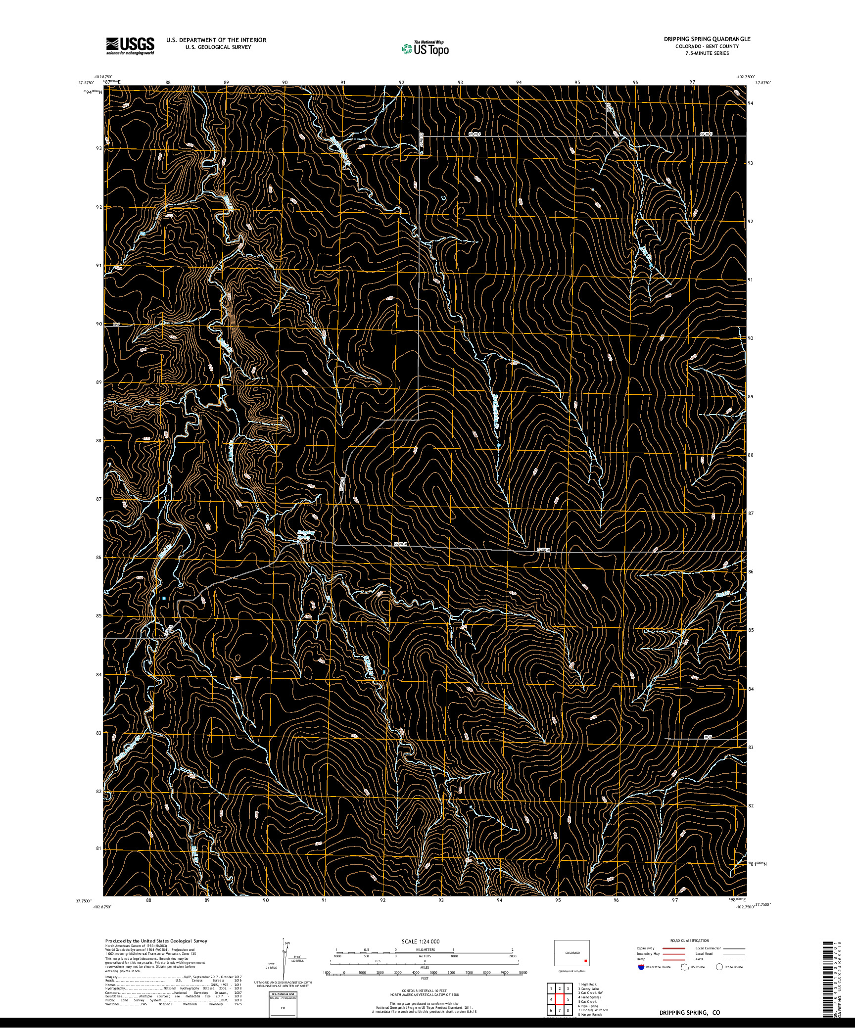 USGS US TOPO 7.5-MINUTE MAP FOR DRIPPING SPRING, CO 2019