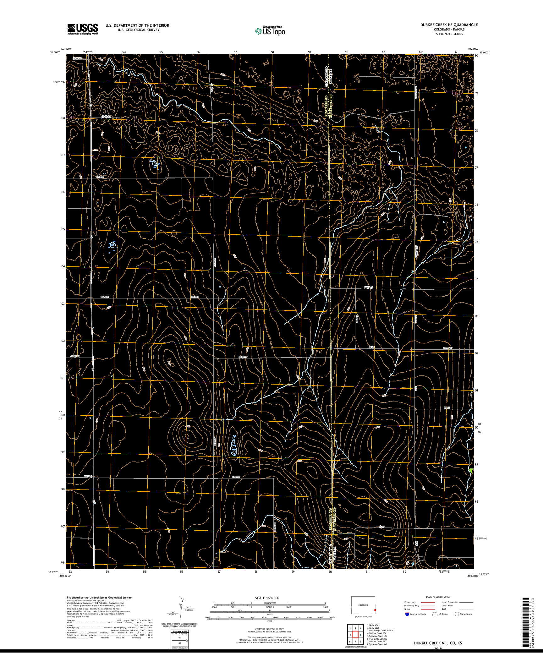 USGS US TOPO 7.5-MINUTE MAP FOR DURKEE CREEK NE, CO,KS 2019