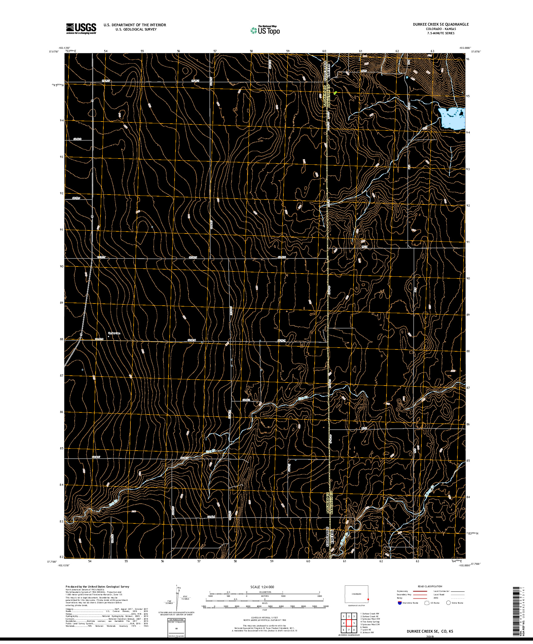 USGS US TOPO 7.5-MINUTE MAP FOR DURKEE CREEK SE, CO,KS 2019