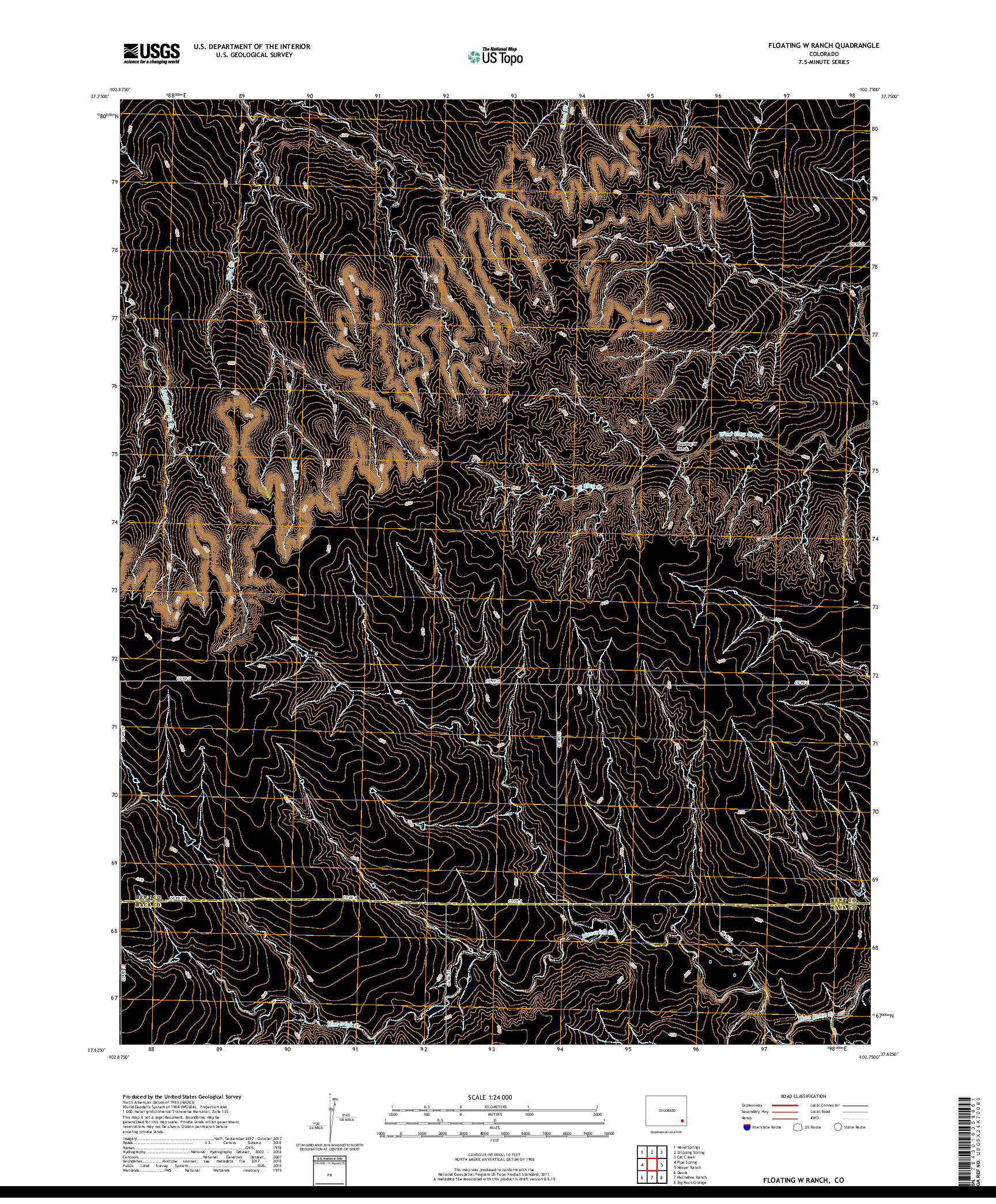 USGS US TOPO 7.5-MINUTE MAP FOR FLOATING W RANCH, CO 2019