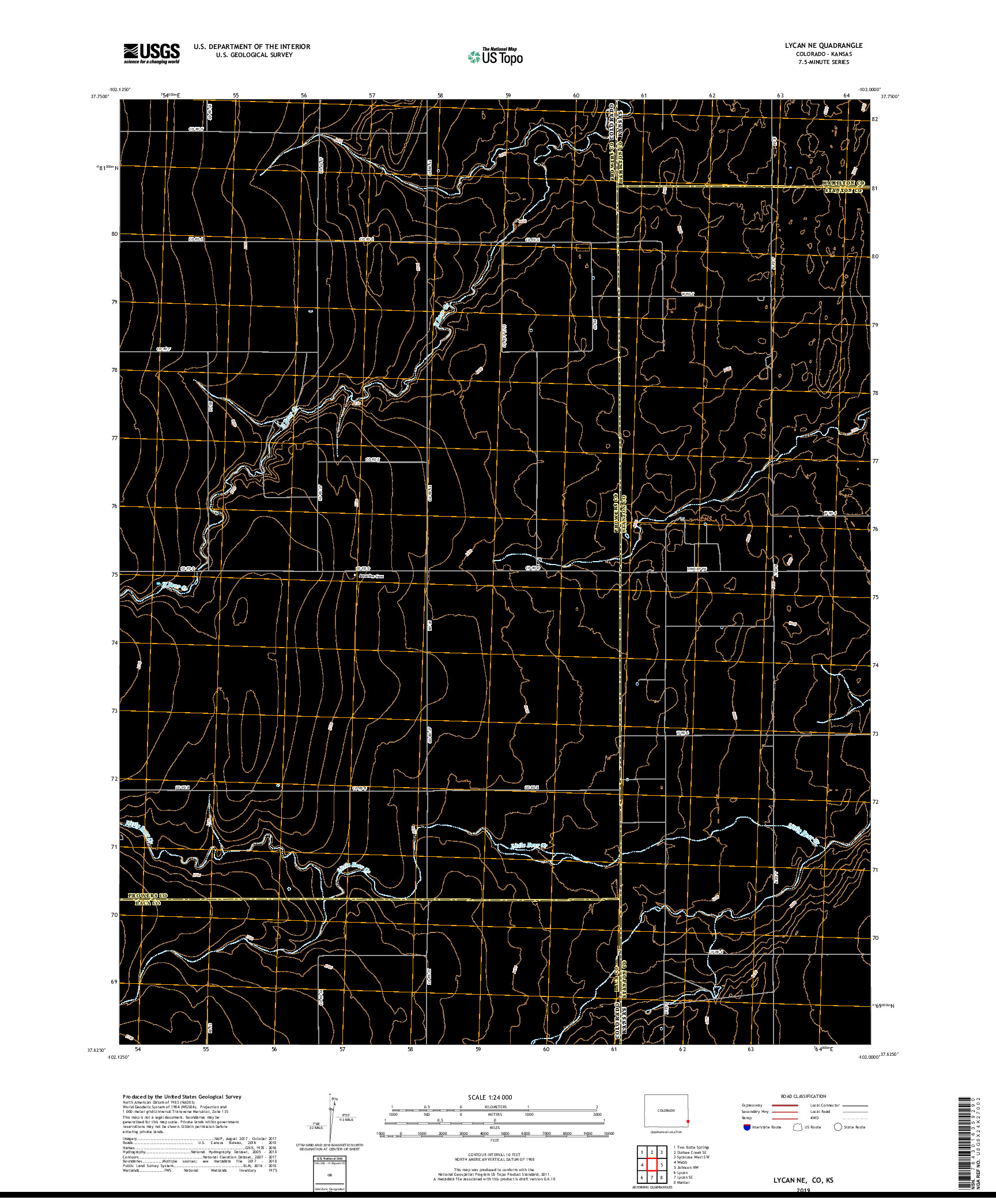USGS US TOPO 7.5-MINUTE MAP FOR LYCAN NE, CO,KS 2019