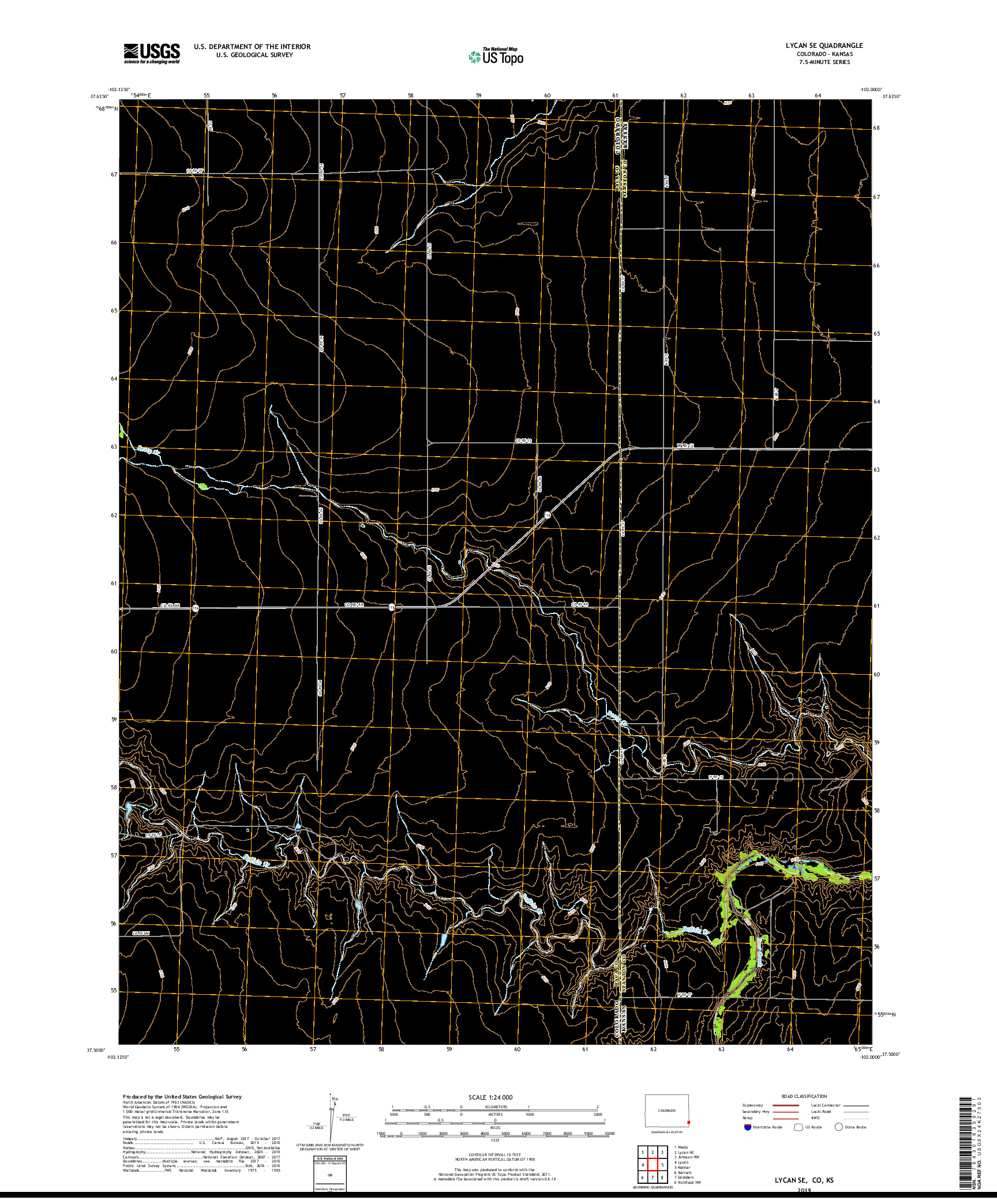 USGS US TOPO 7.5-MINUTE MAP FOR LYCAN SE, CO,KS 2019