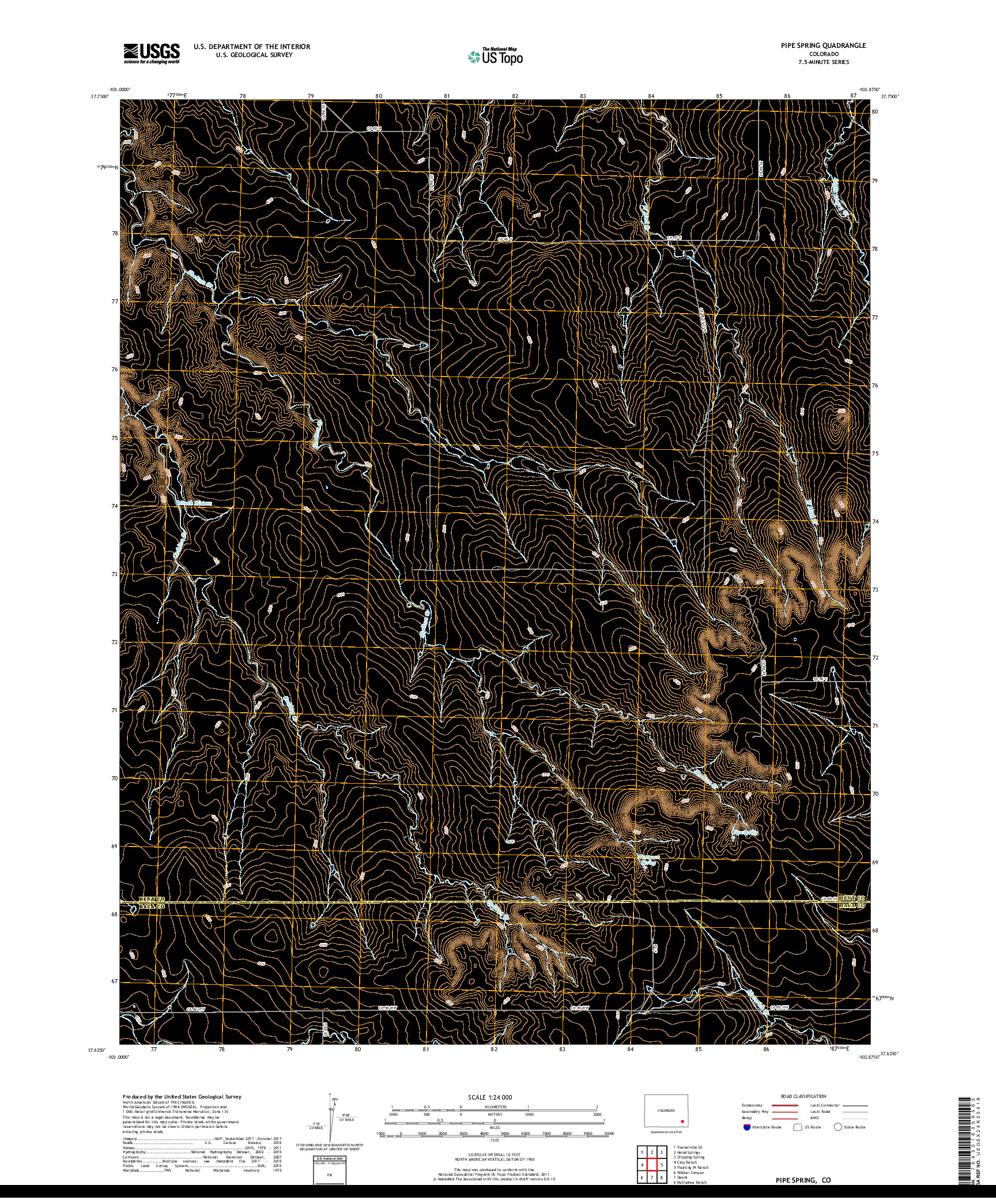 USGS US TOPO 7.5-MINUTE MAP FOR PIPE SPRING, CO 2019