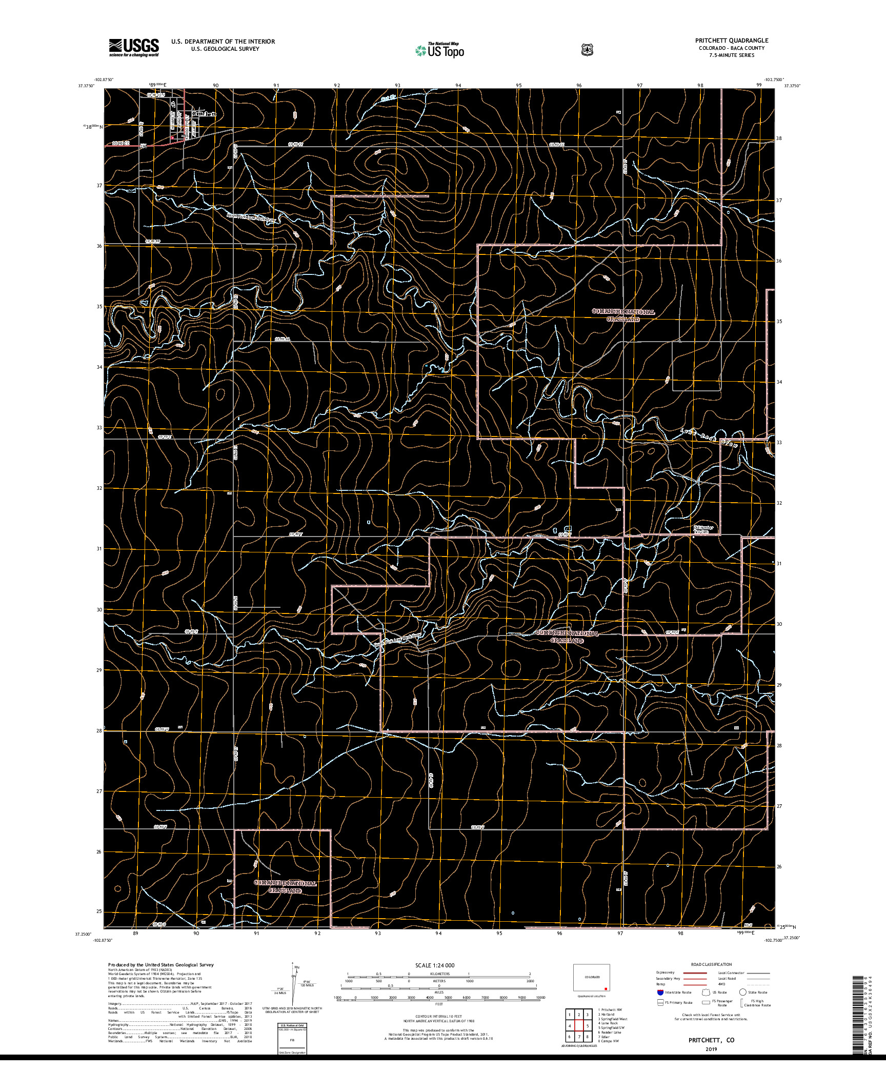 USGS US TOPO 7.5-MINUTE MAP FOR PRITCHETT, CO 2019