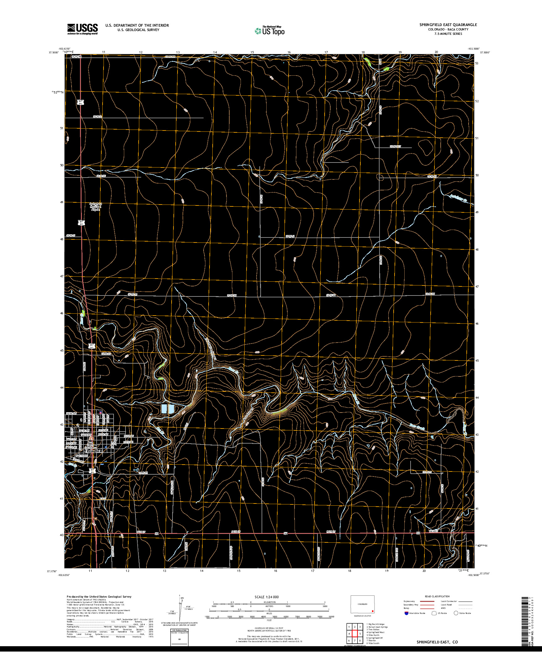 USGS US TOPO 7.5-MINUTE MAP FOR SPRINGFIELD EAST, CO 2019