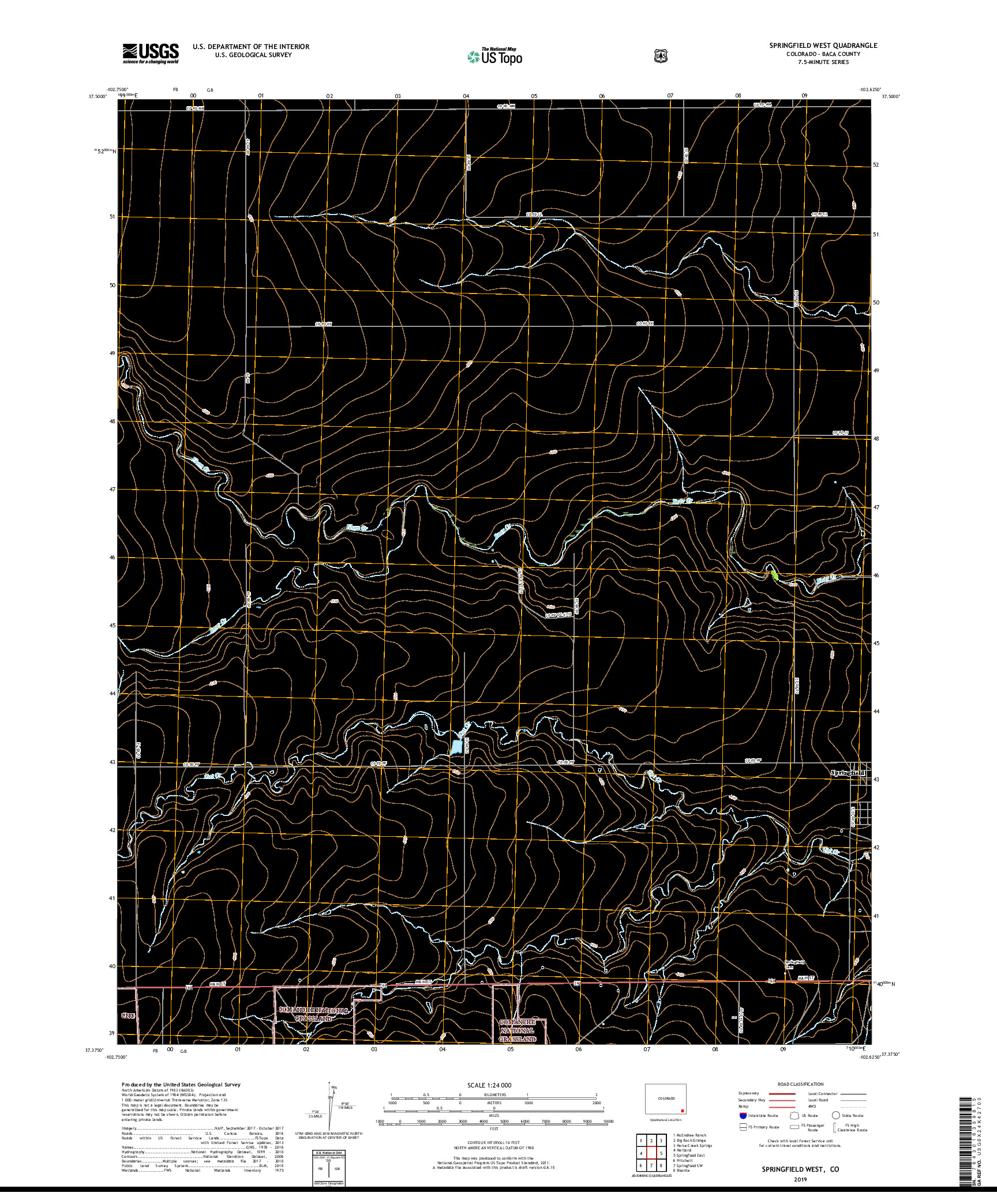 USGS US TOPO 7.5-MINUTE MAP FOR SPRINGFIELD WEST, CO 2019