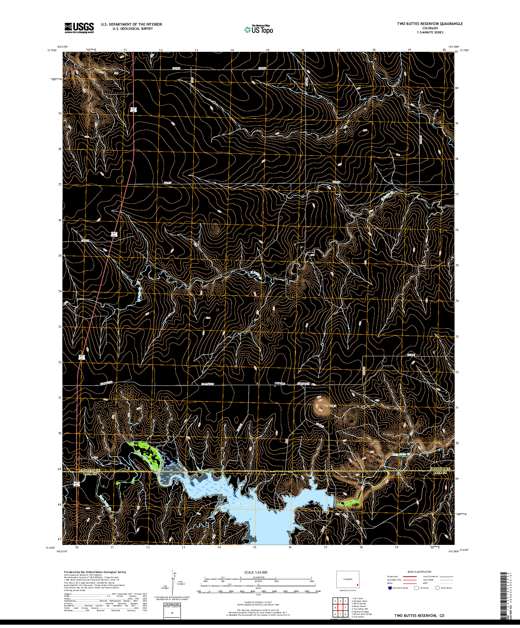 USGS US TOPO 7.5-MINUTE MAP FOR TWO BUTTES RESERVOIR, CO 2019