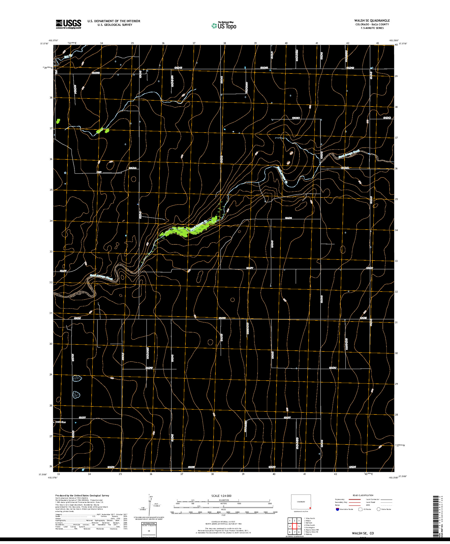 USGS US TOPO 7.5-MINUTE MAP FOR WALSH SE, CO 2019