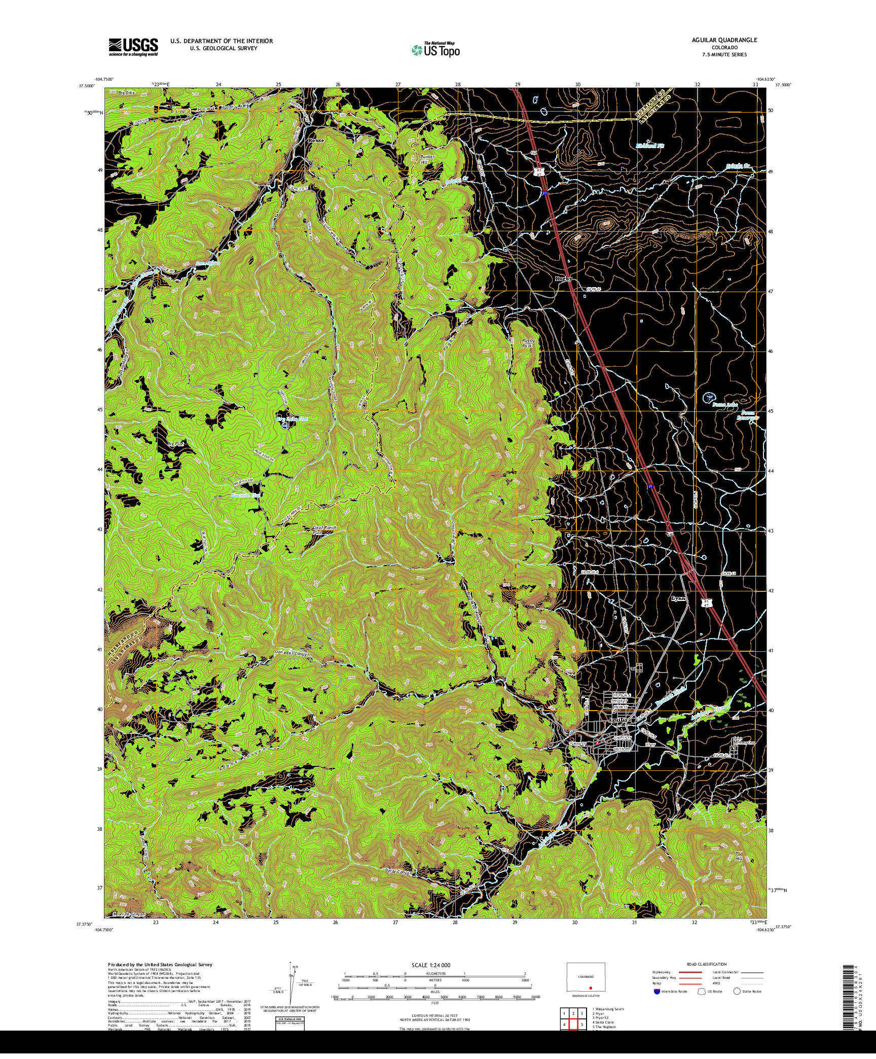 USGS US TOPO 7.5-MINUTE MAP FOR AGUILAR, CO 2019
