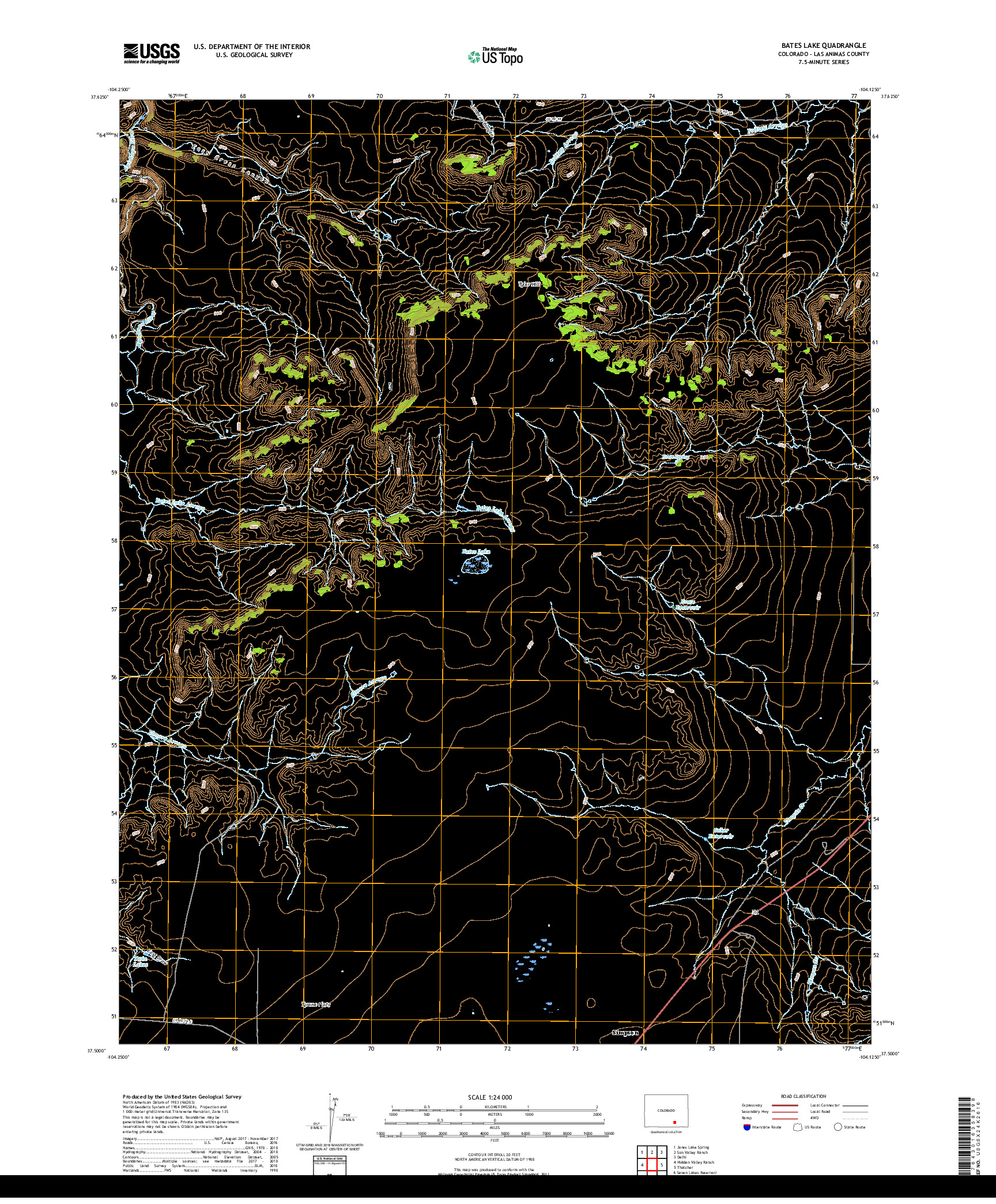 USGS US TOPO 7.5-MINUTE MAP FOR BATES LAKE, CO 2019