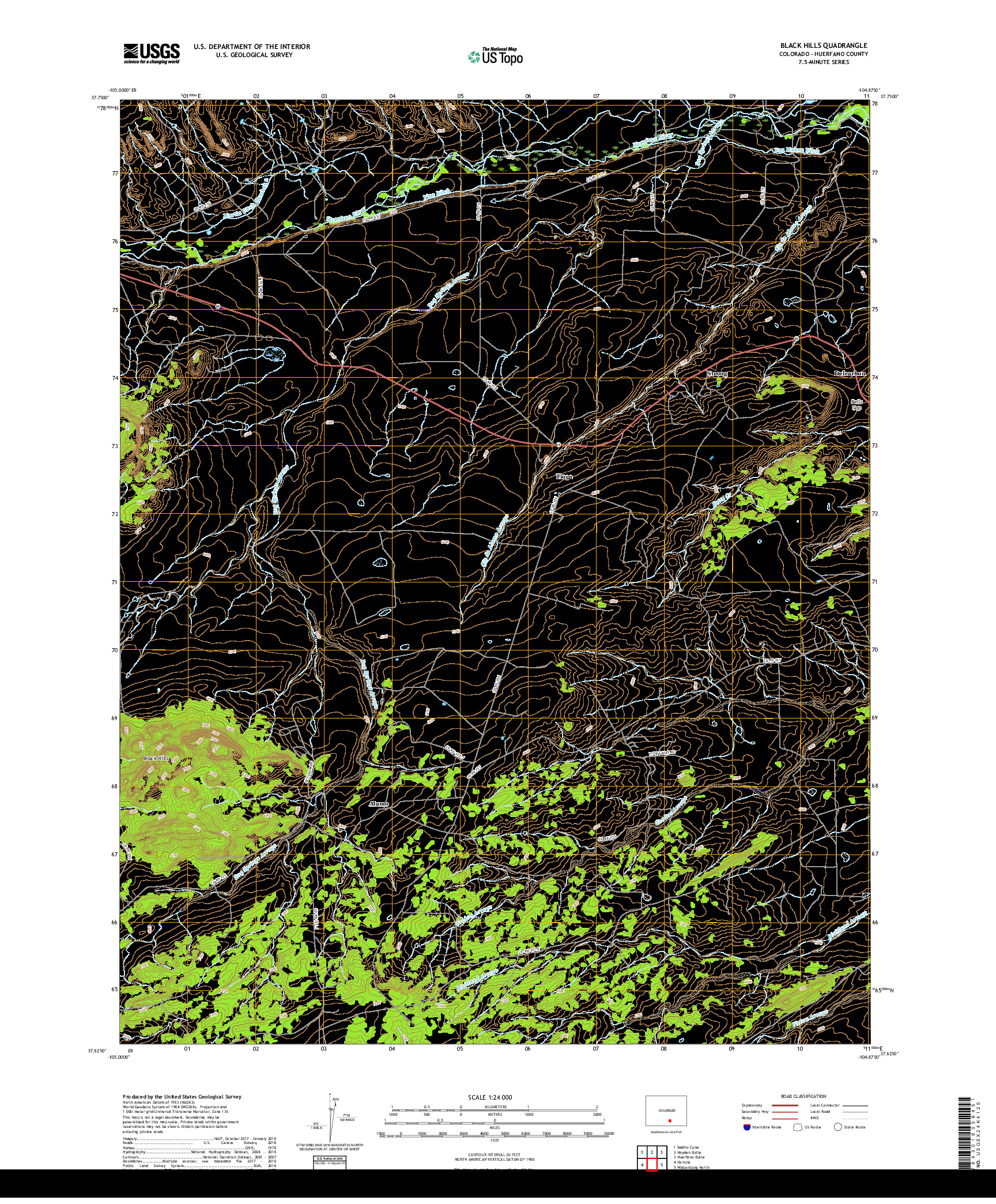 USGS US TOPO 7.5-MINUTE MAP FOR BLACK HILLS, CO 2019