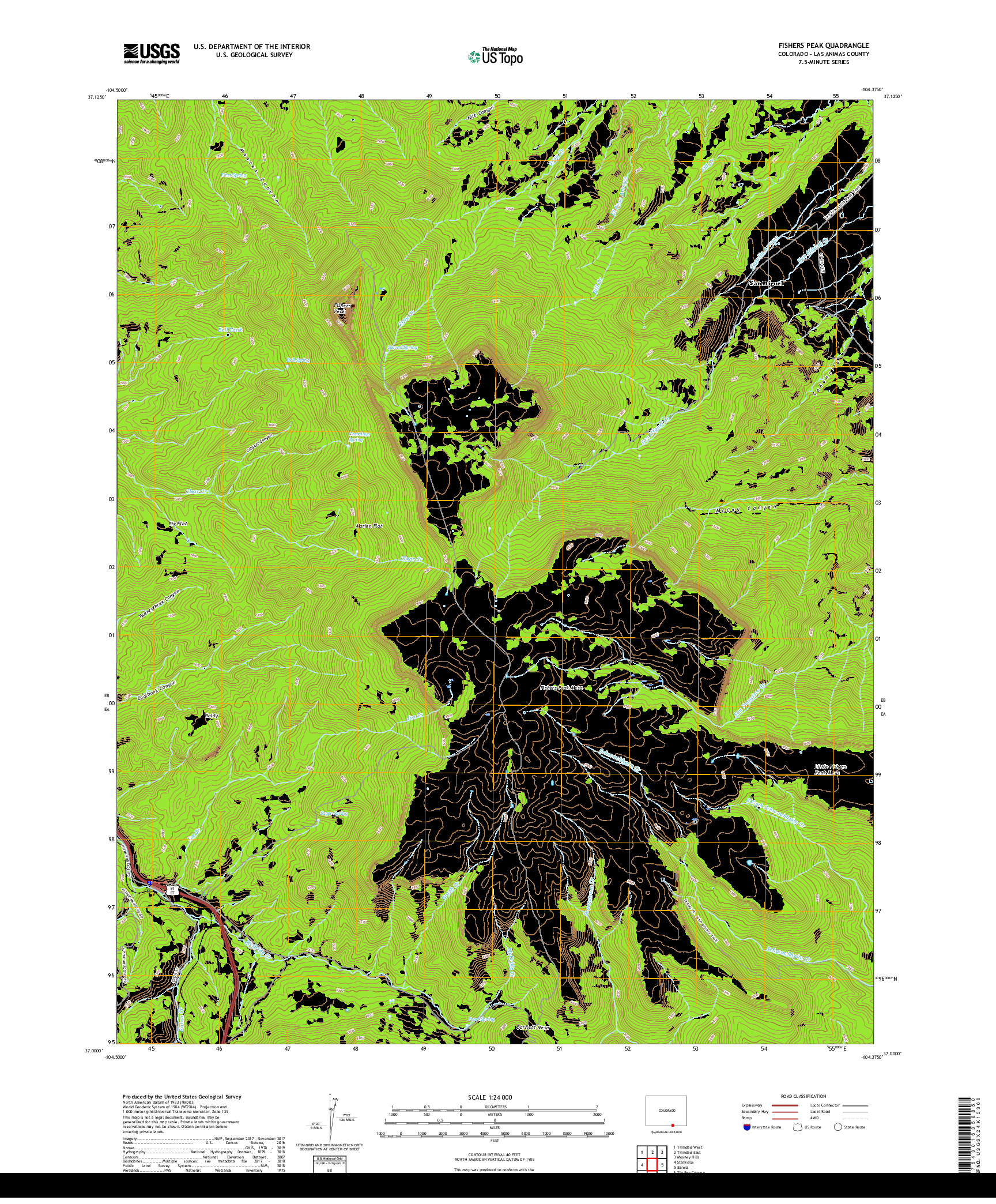 USGS US TOPO 7.5-MINUTE MAP FOR FISHERS PEAK, CO 2019