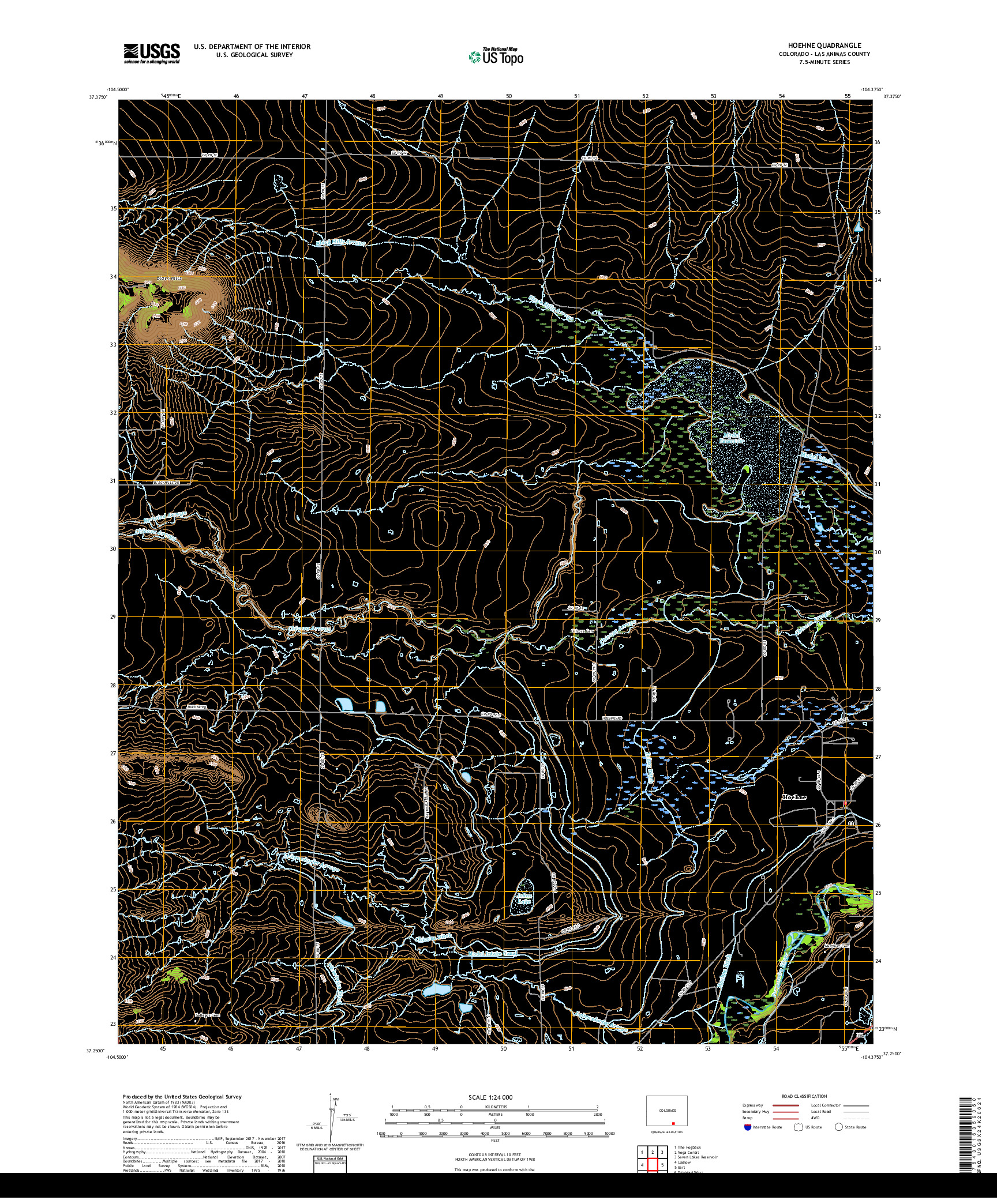 USGS US TOPO 7.5-MINUTE MAP FOR HOEHNE, CO 2019