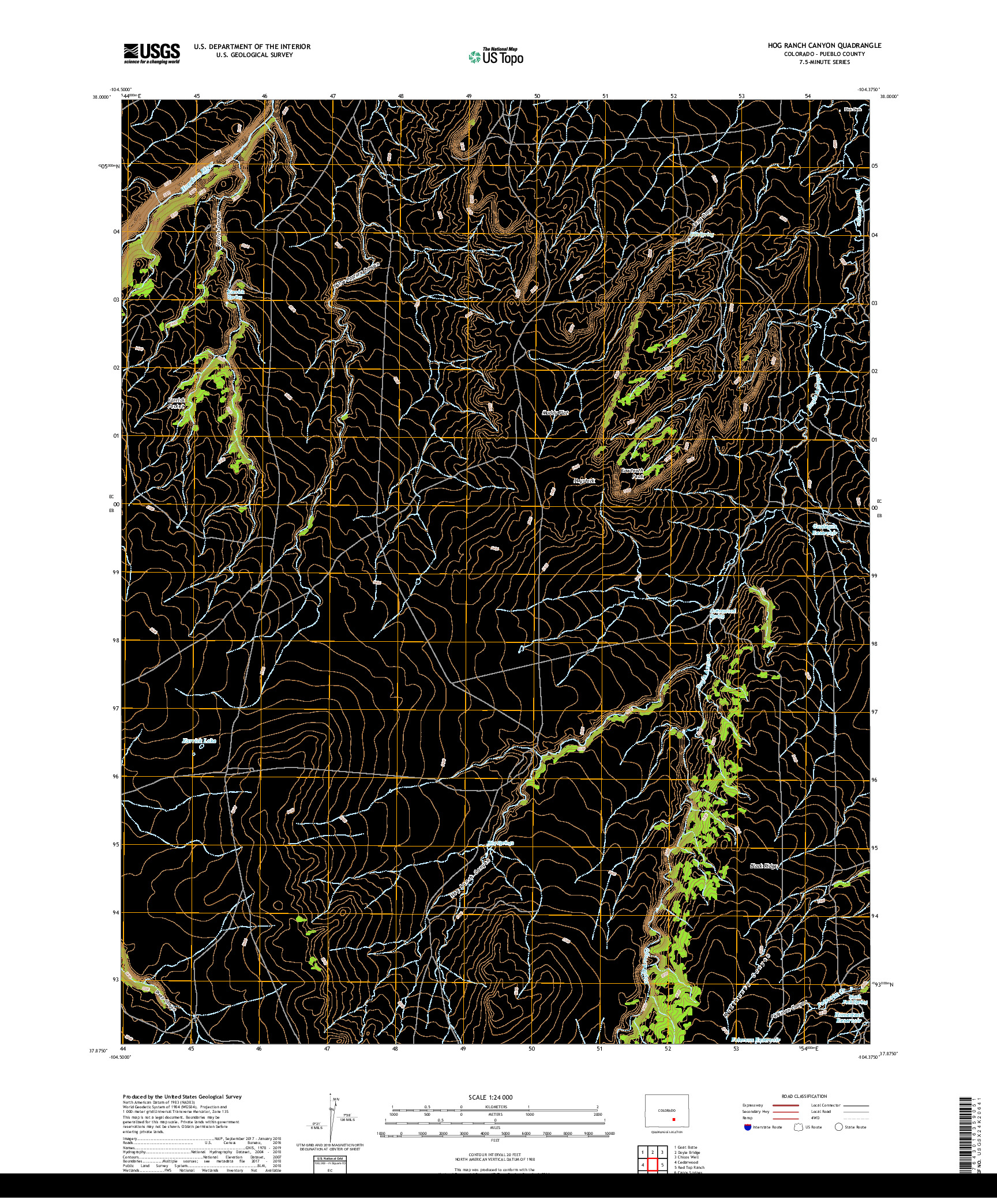 USGS US TOPO 7.5-MINUTE MAP FOR HOG RANCH CANYON, CO 2019