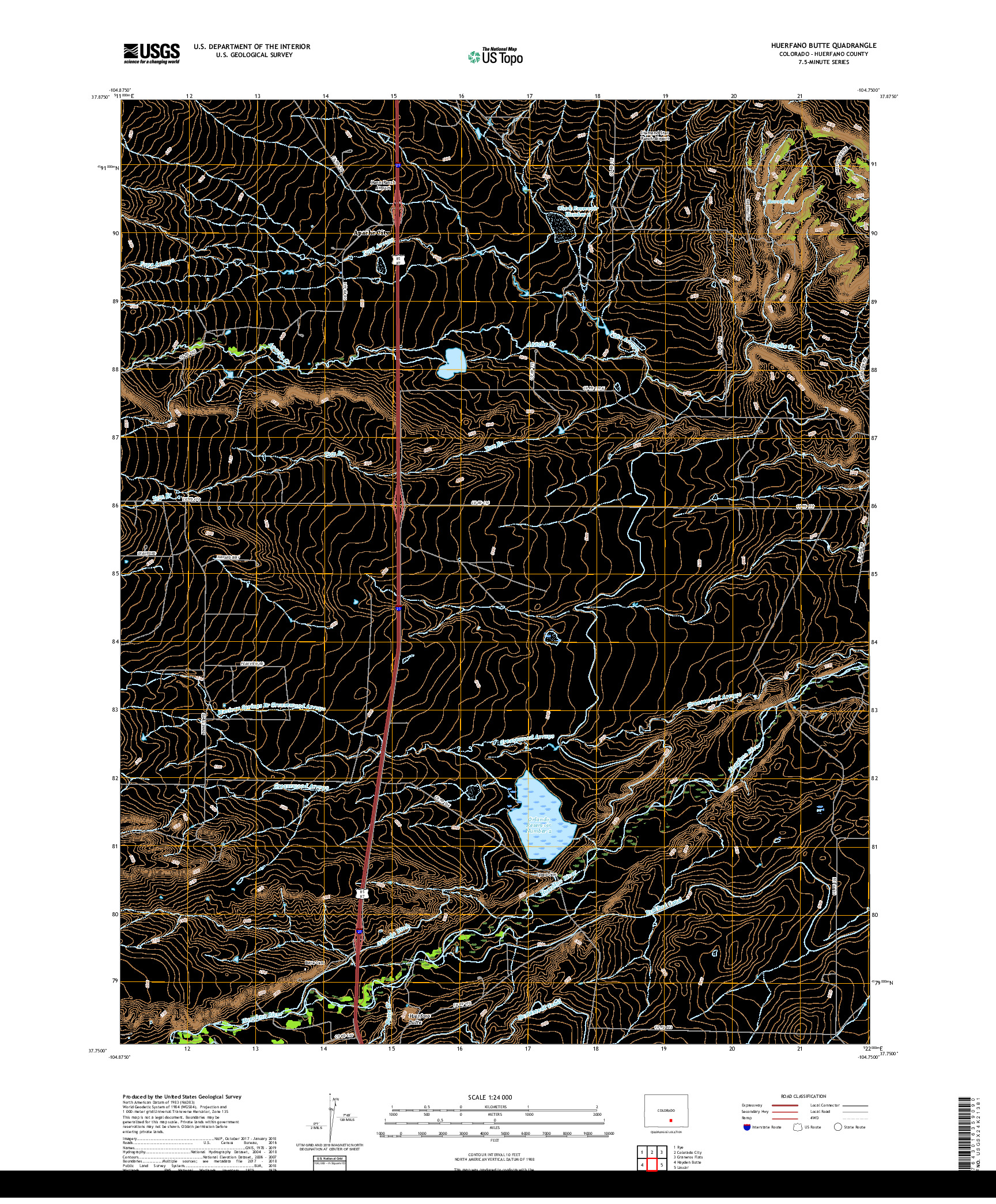 USGS US TOPO 7.5-MINUTE MAP FOR HUERFANO BUTTE, CO 2019